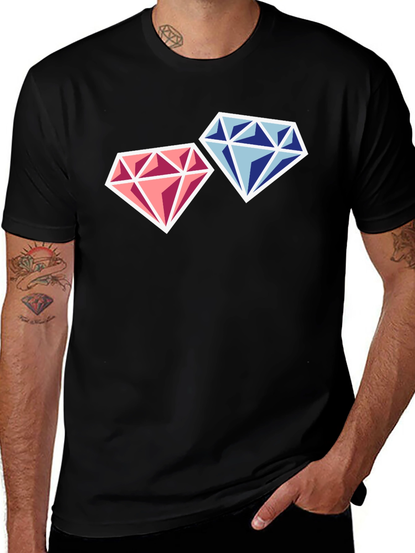 Variant 8 of Diamond Duo Tee - Stylish Black Cotton Blend Shirt