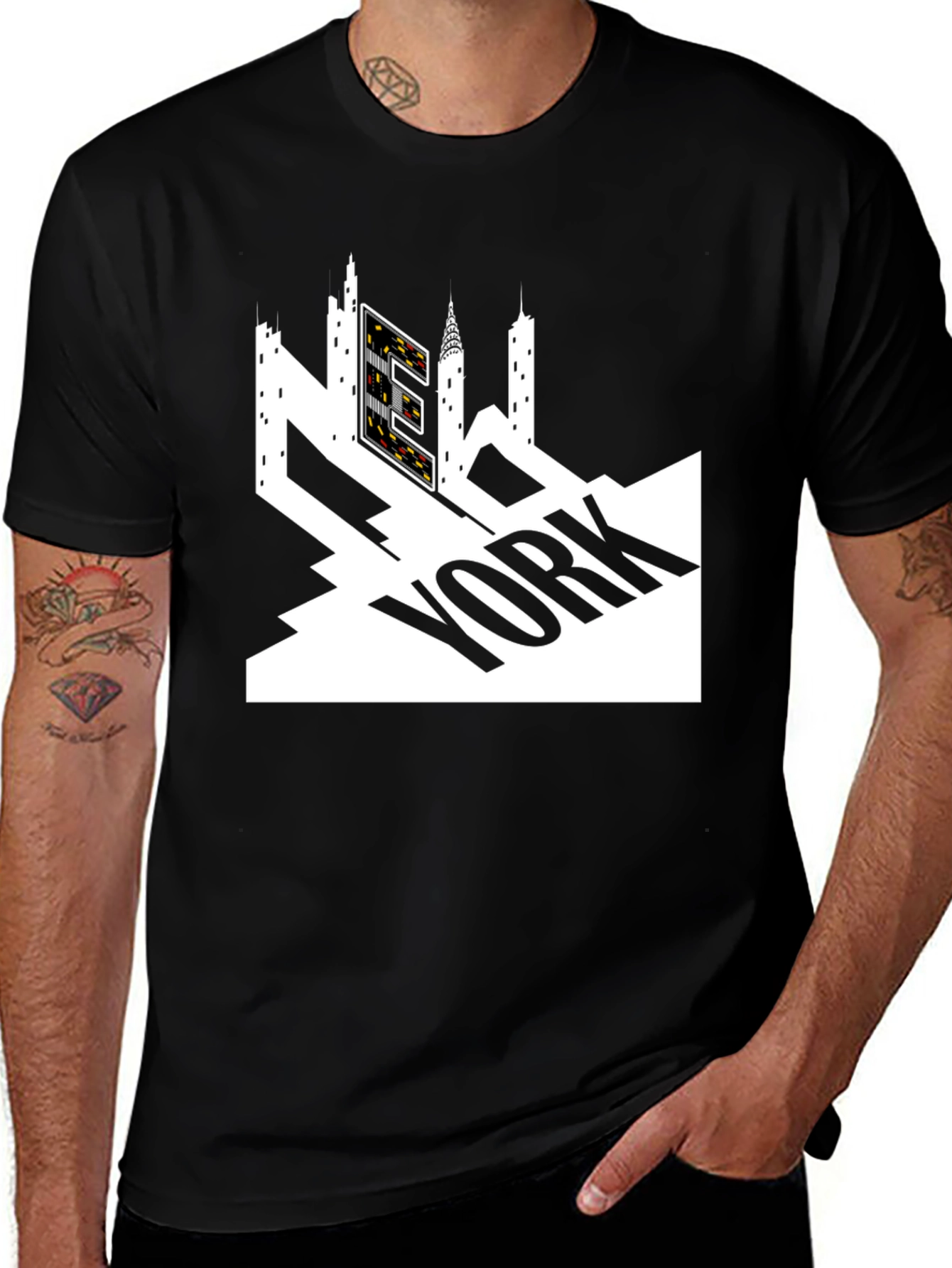 New York Cityscape Graphic Tee - Black