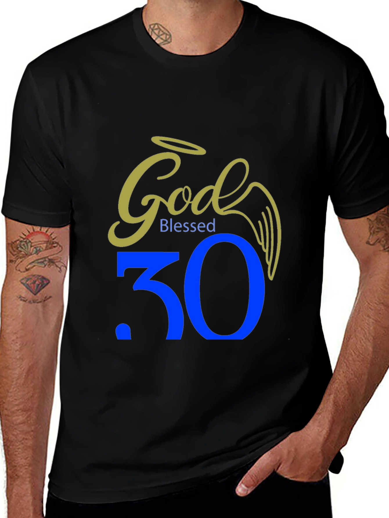 God Blessed 30 Black Tee - Stylish Graphic T-Shirt