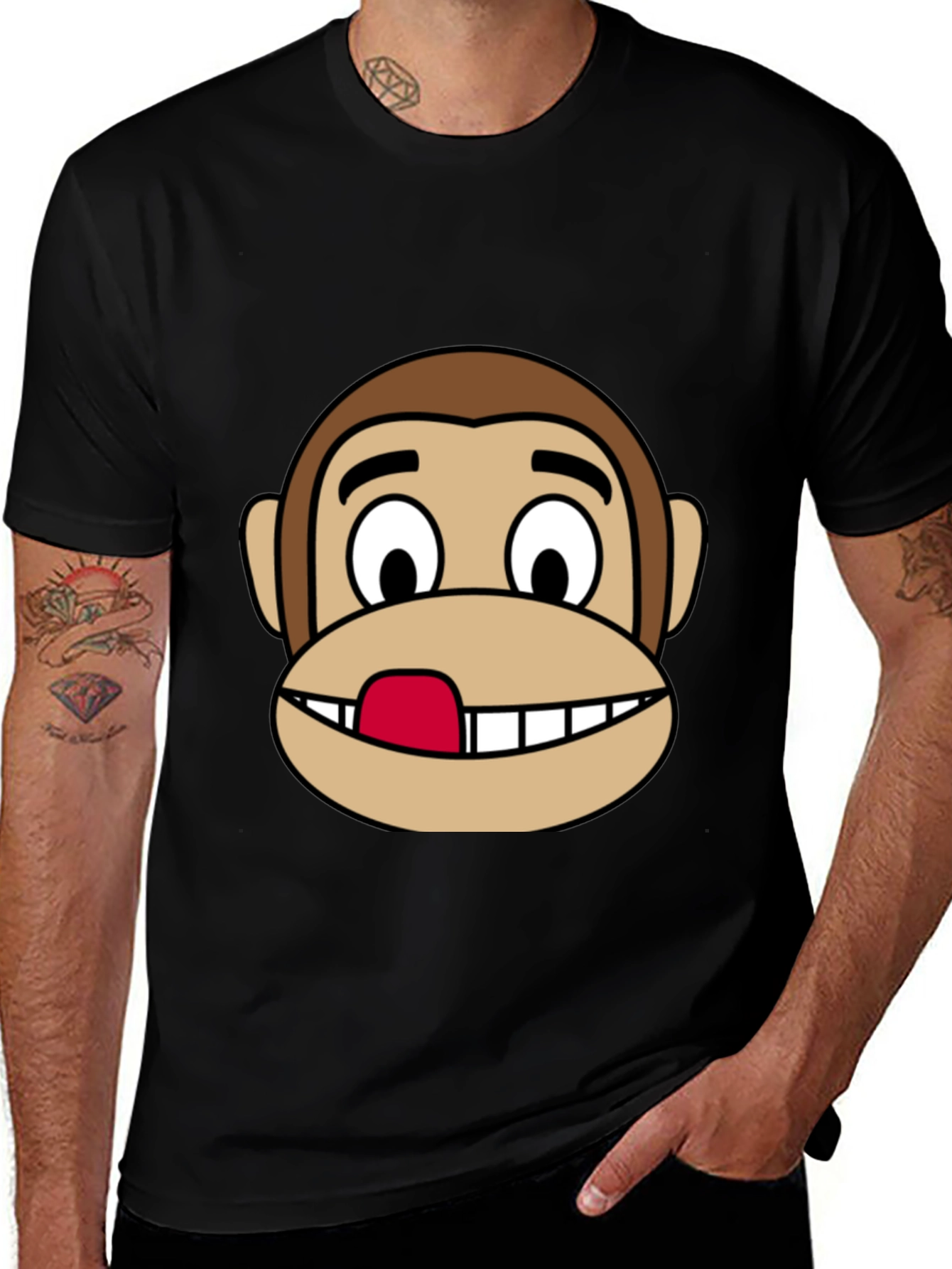 Variant 7 of Funny Monkey Face Graphic Tee - Black Cotton T-Shirt