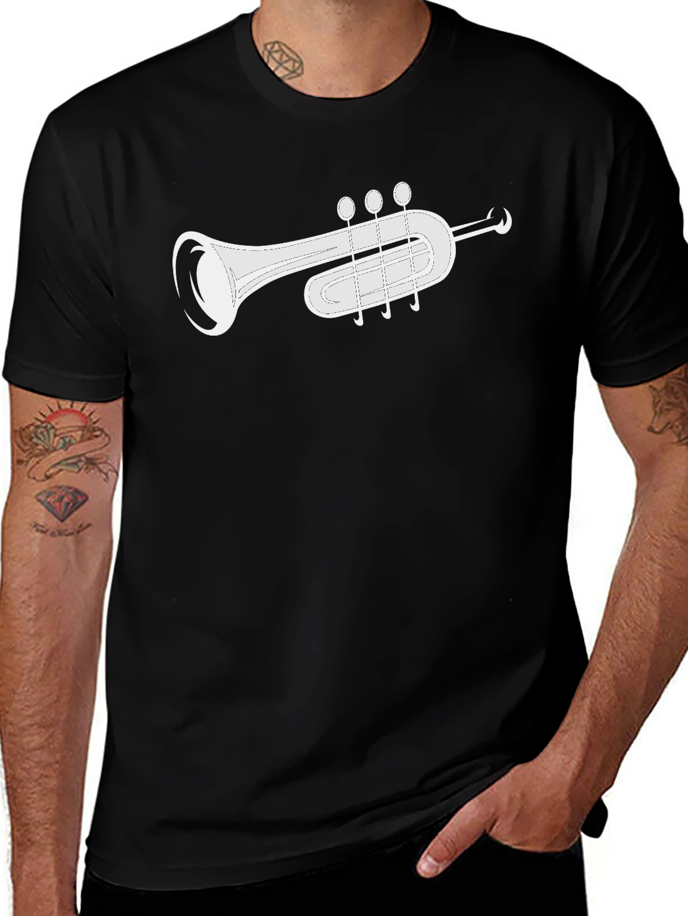Variant 4 of Trumpet Graphic Black T-Shirt - Musical Instrument Tee