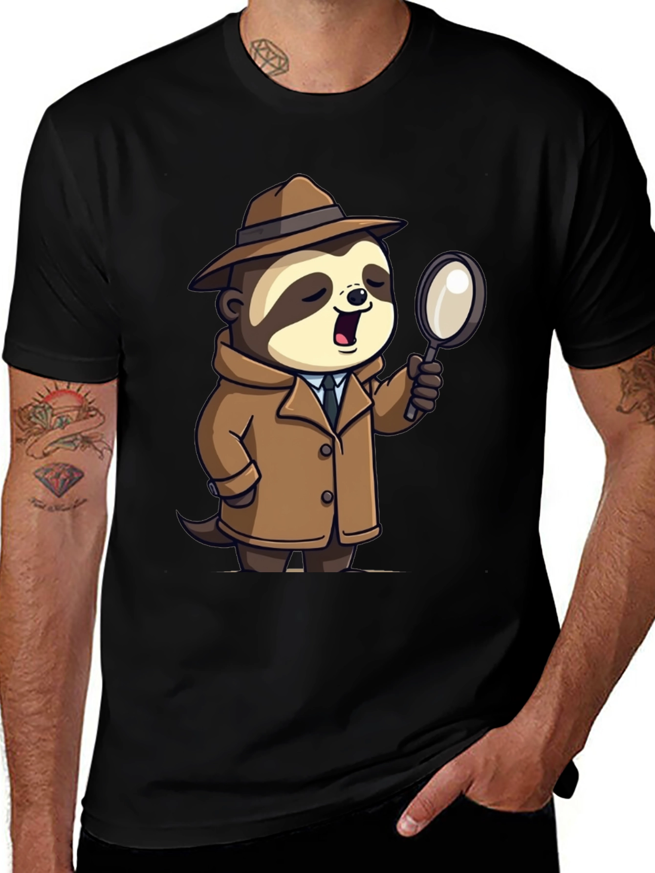 Variant 13 of Detective Sloth Graphic Tee - Sleuth in Style!