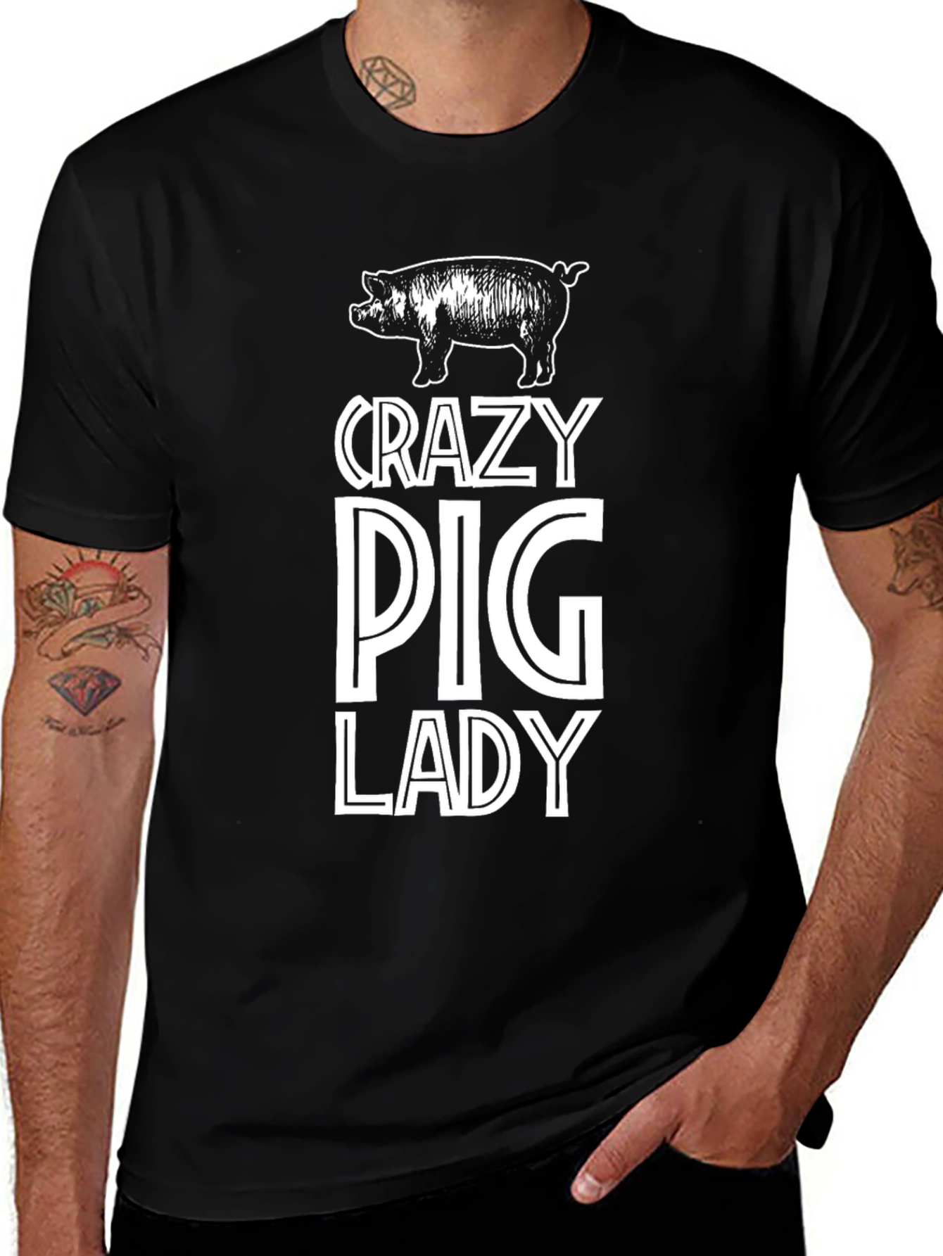 Variant 22 of Crazy Pig Lady Graphic T-Shirt - Black
