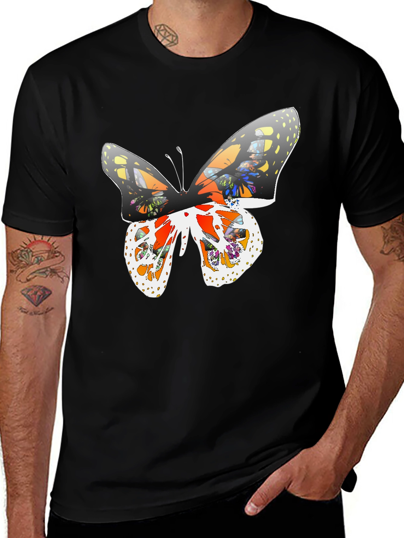 Butterfly Graphic Print Tee - Casual Black T-Shirt