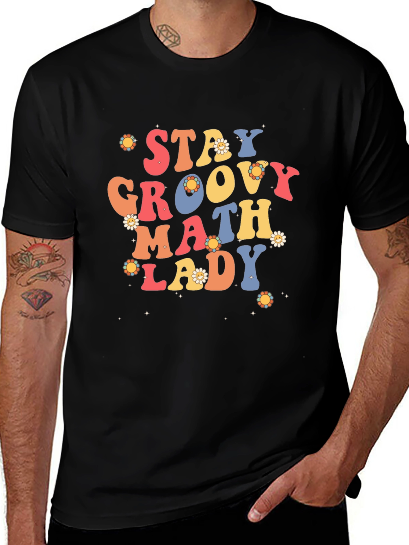 Stay Groovy Math Lady T-Shirt Retro Teacher Tee
