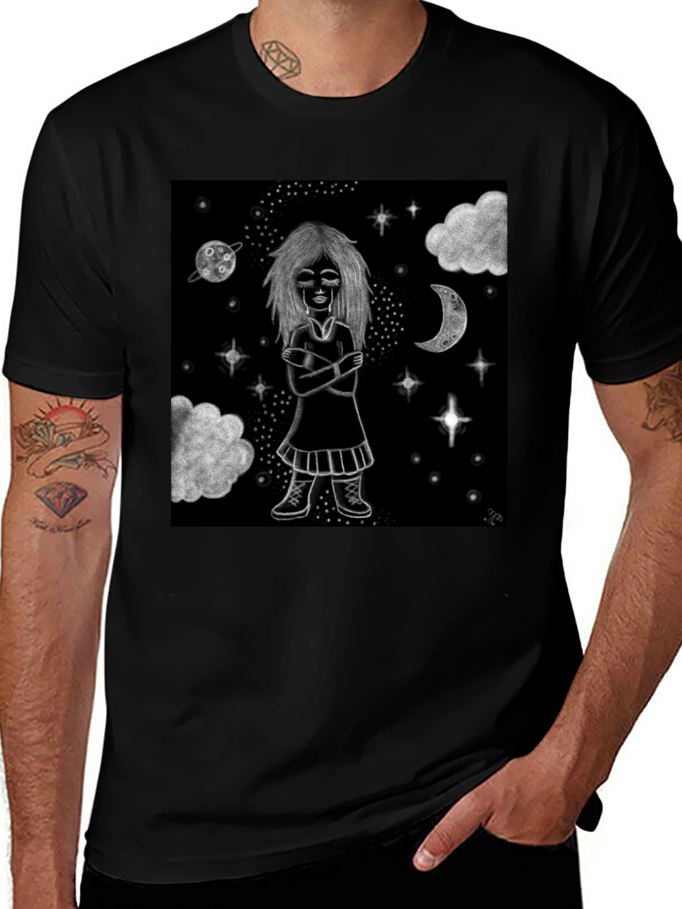 Variant 13 of Celestial Dreamer Graphic Tee - Black Cotton Comfort