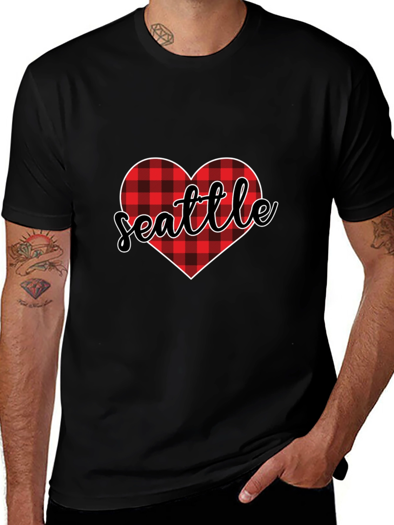Variant 29 of Seattle Buffalo Plaid Heart T-Shirt