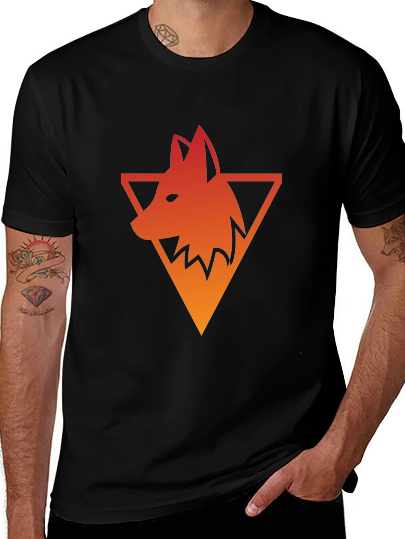 Variant 23 of Triangle Wolf Graphic Tee - Men's Black T-Shirt