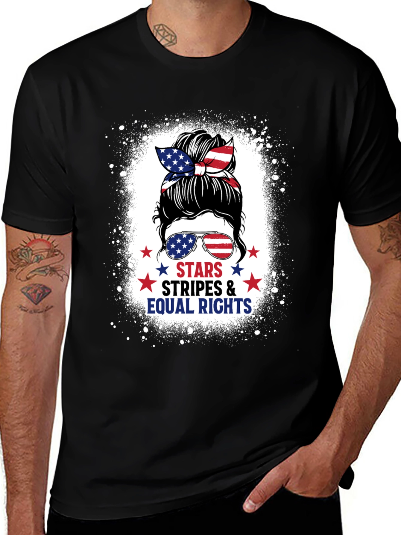 Black Stars Stripes & Equal Rights Messy Bun T-Shirt main image