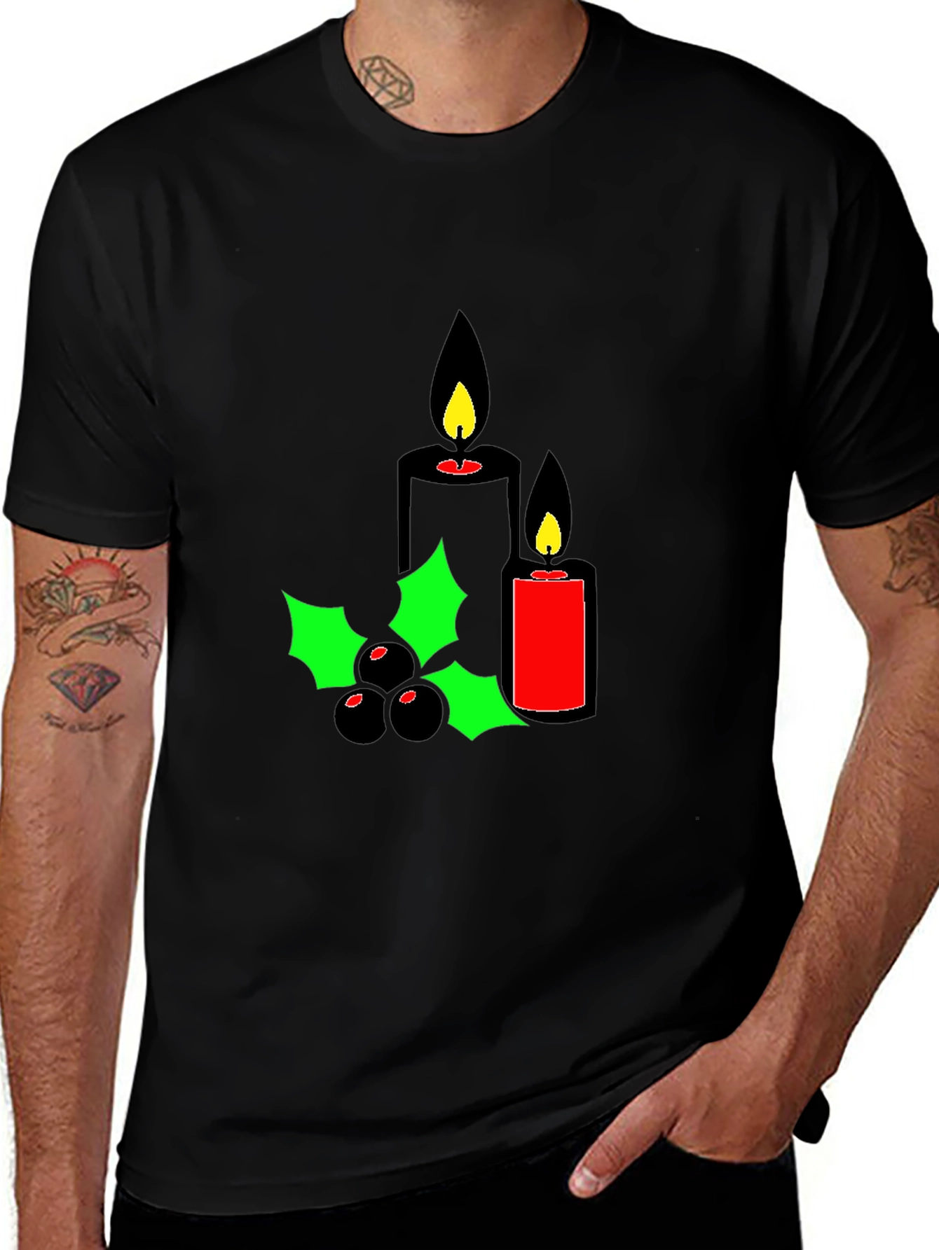 Black Holiday Candles Graphic Tee - Christmas Spirit Shirt main image