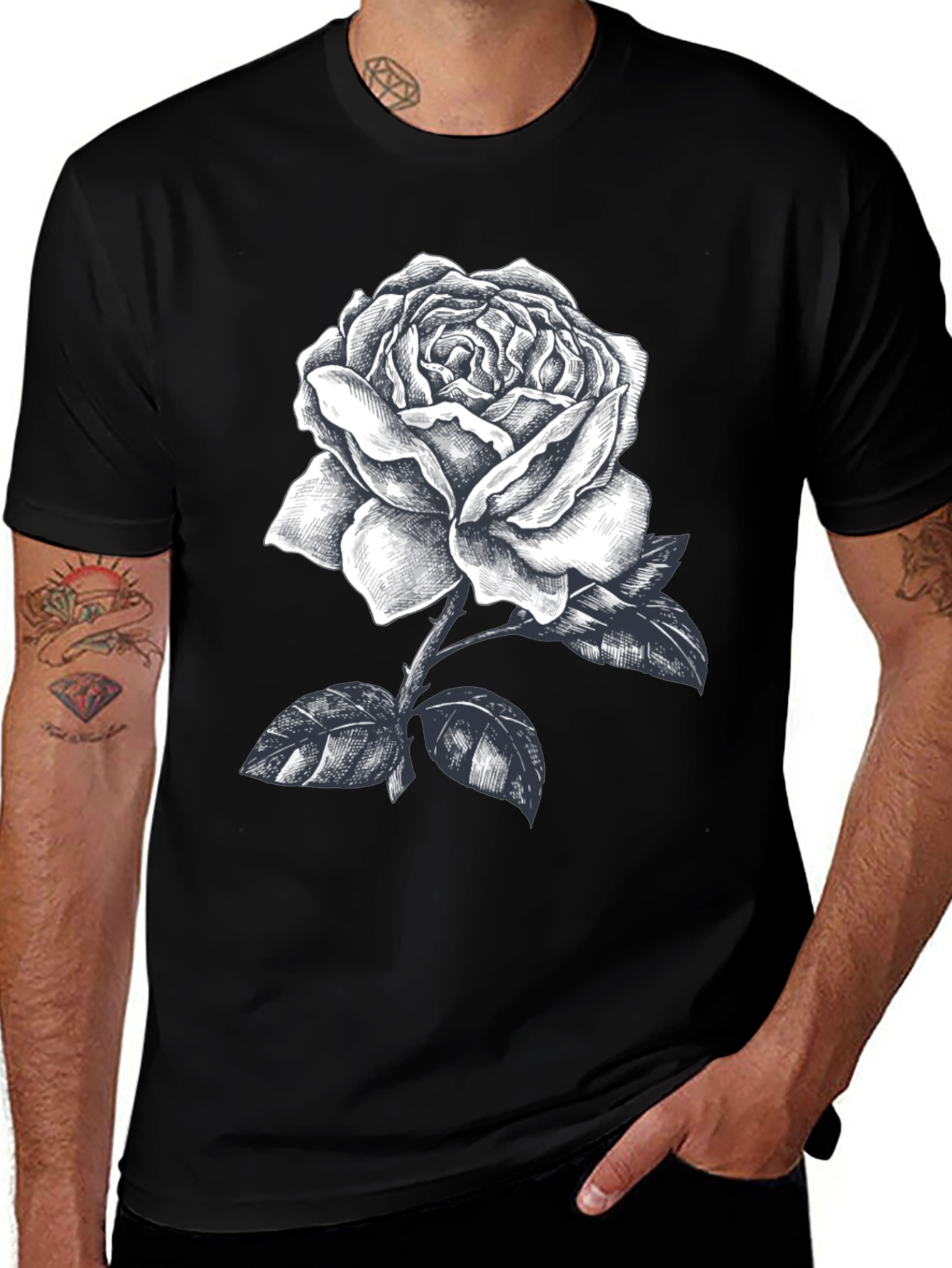 Variant 30 of Rose Graphic Tee - Mens Black Short Sleeve