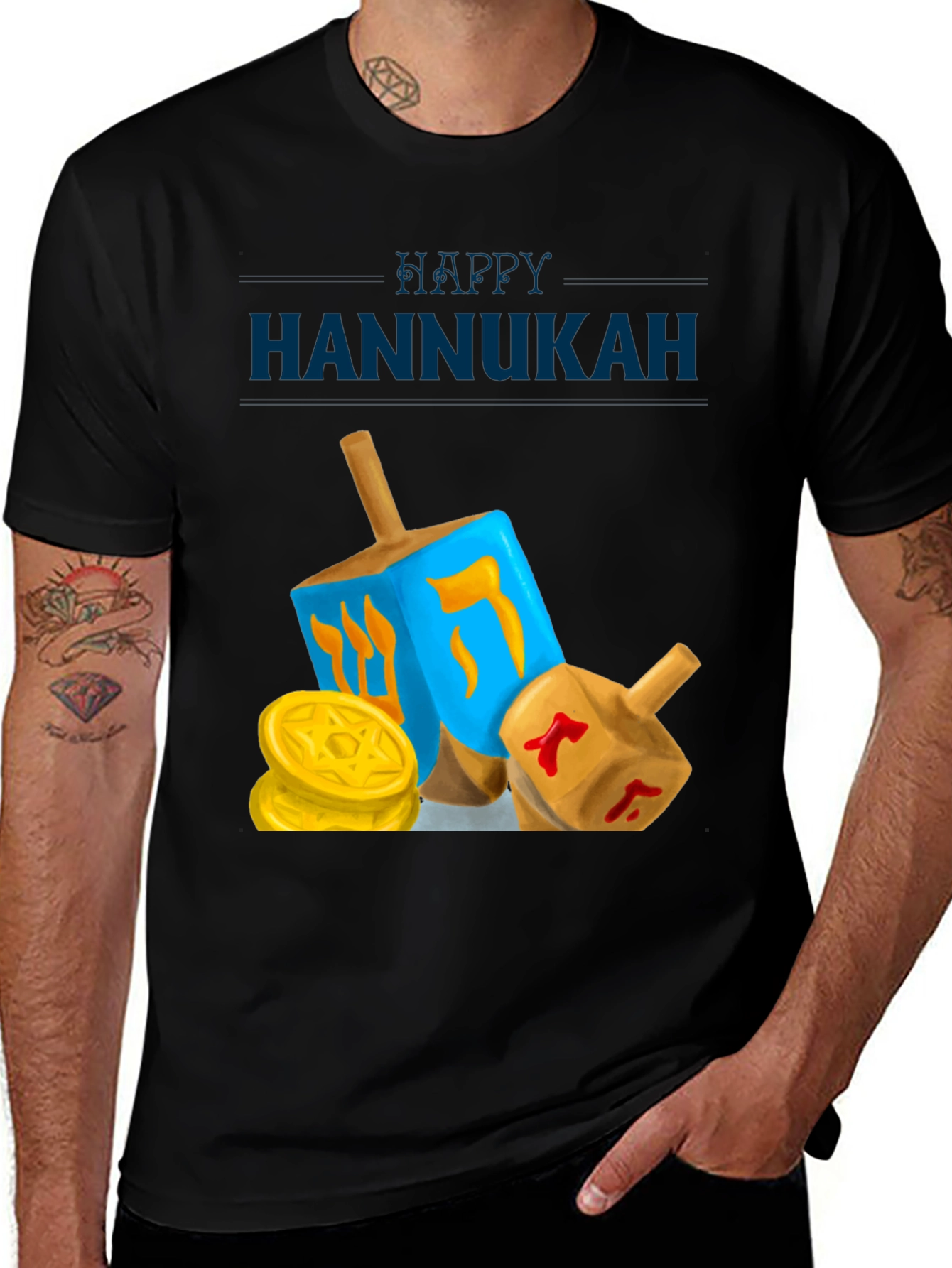Happy Hannukah Dreidel Graphic Tee - Celebratory Shirt