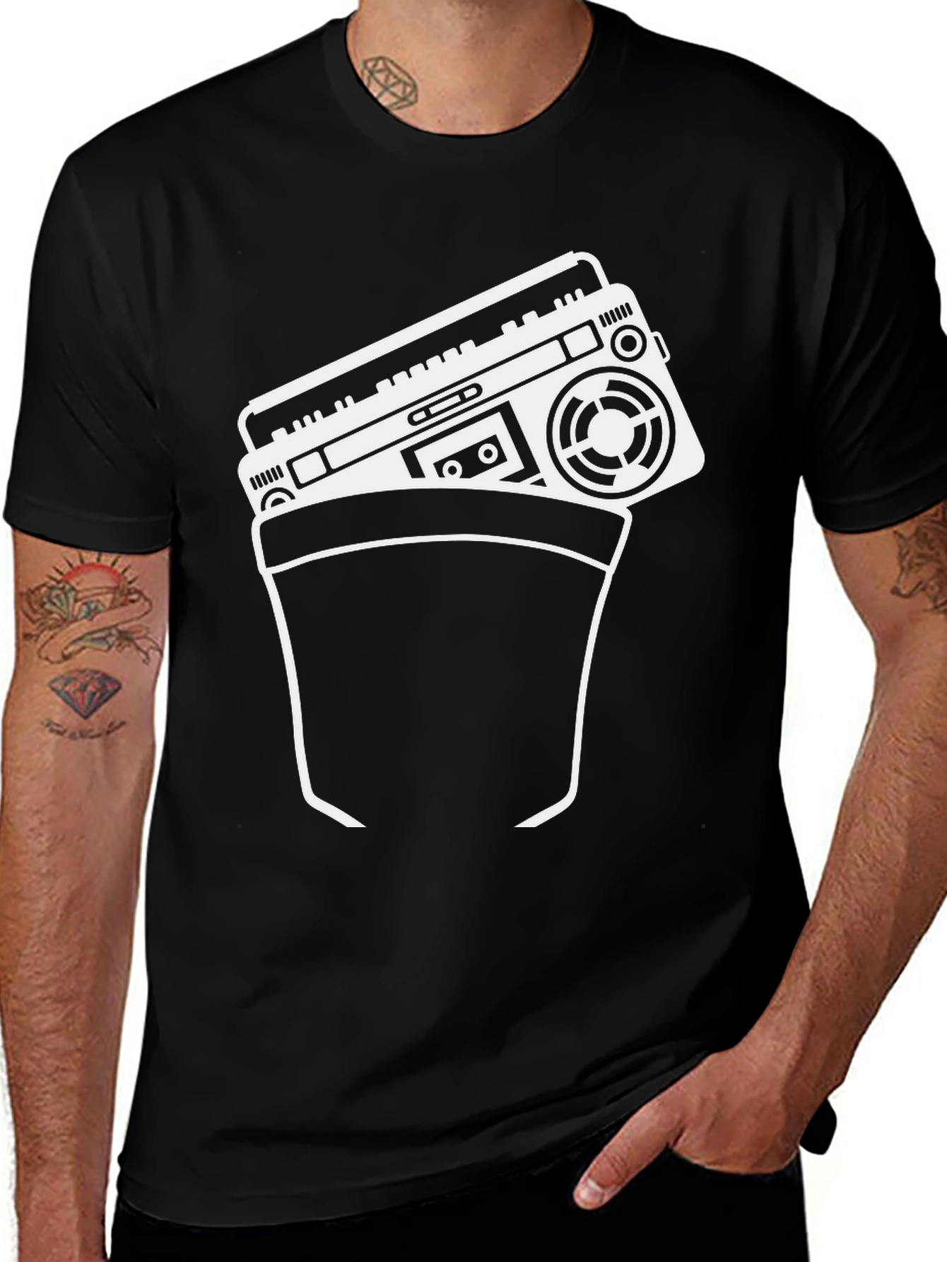 Variant 26 of Retro Radio Pocket Graphic T-Shirt - Black