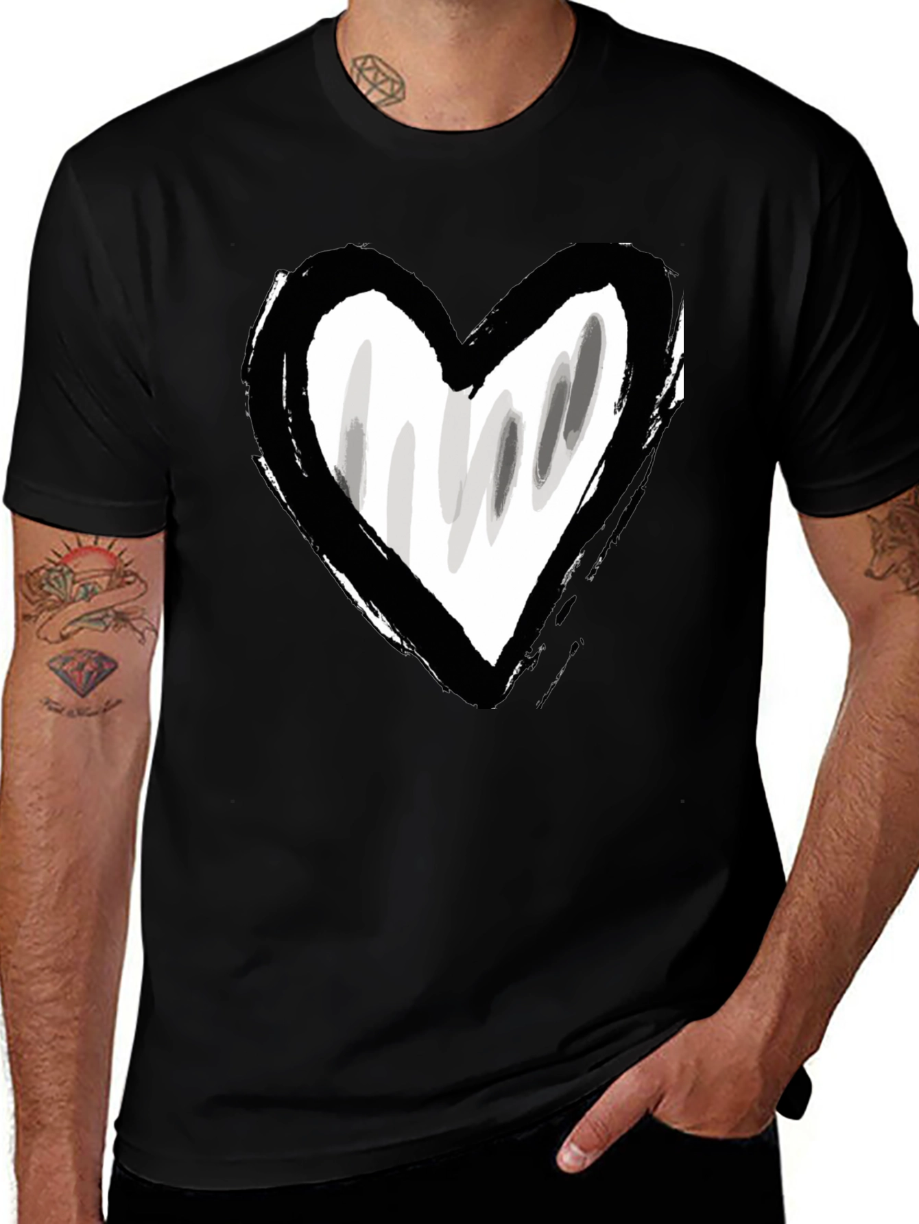 Variant 20 of Brushstroke Heart Graphic Tee - Black Unisex