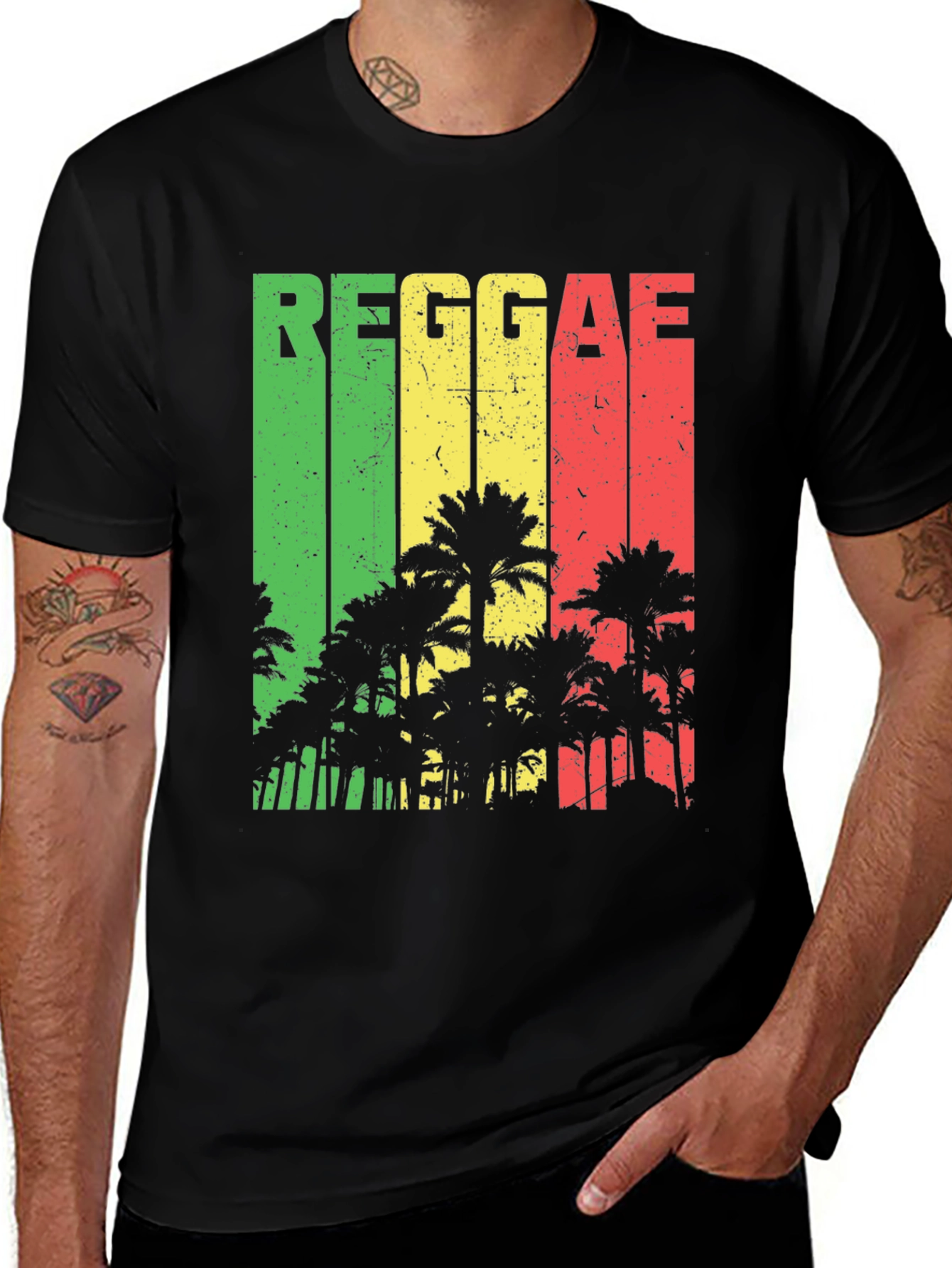 Variant 9 of Reggae Vibe T-Shirt - Rasta Colors Palm Trees