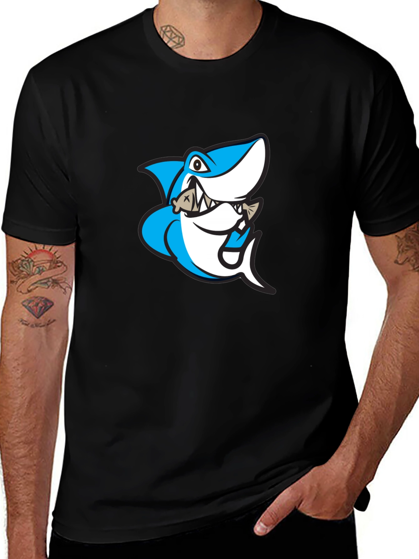 Variant 28 of Shark Eating Fish Black T-Shirt