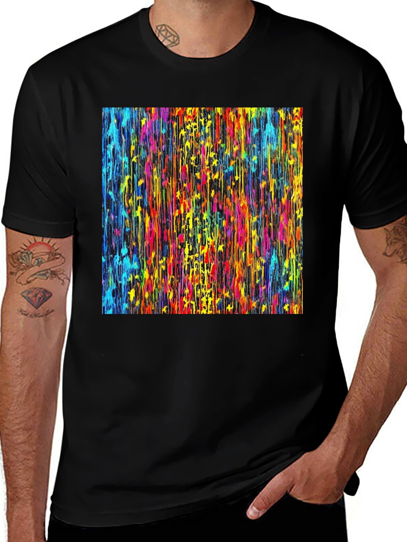 Variant 16 of Vibrant Dripping Paint Graphic Tee - Artsy Black T-Shirt
