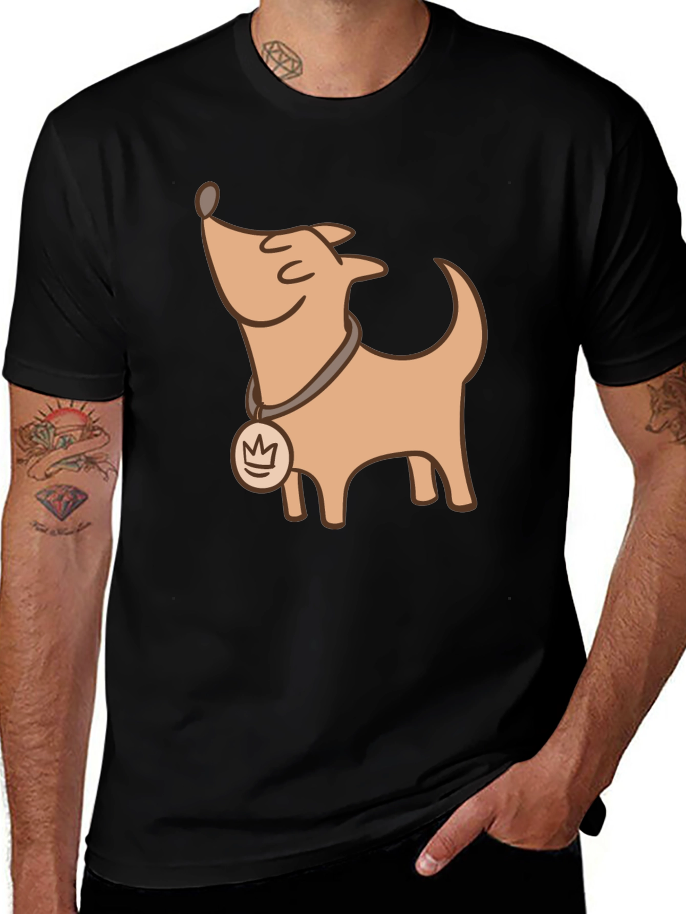 Variant 21 of Black T-Shirt with Cartoon Dog Graphic