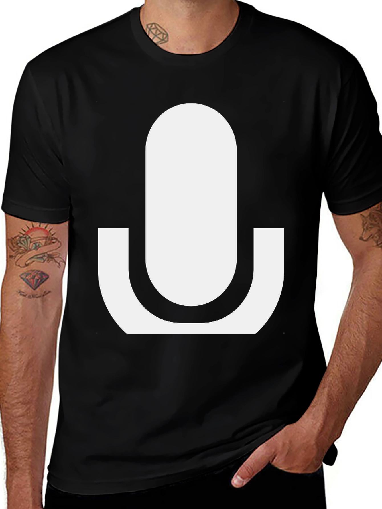 Variant 17 of Minimalist Microphone Graphic Tee - Black