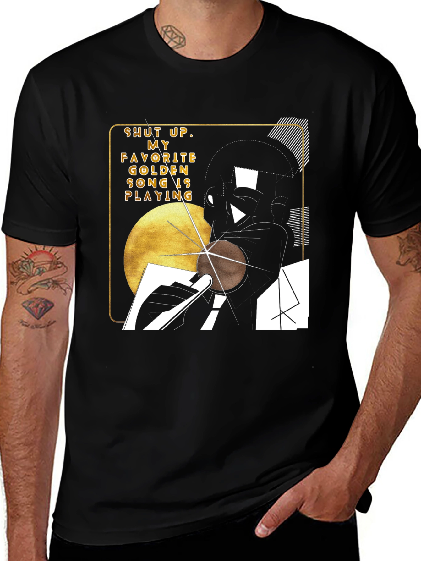 Variant 26 of Golden Song Graphic T-Shirt - Black, Modern Style