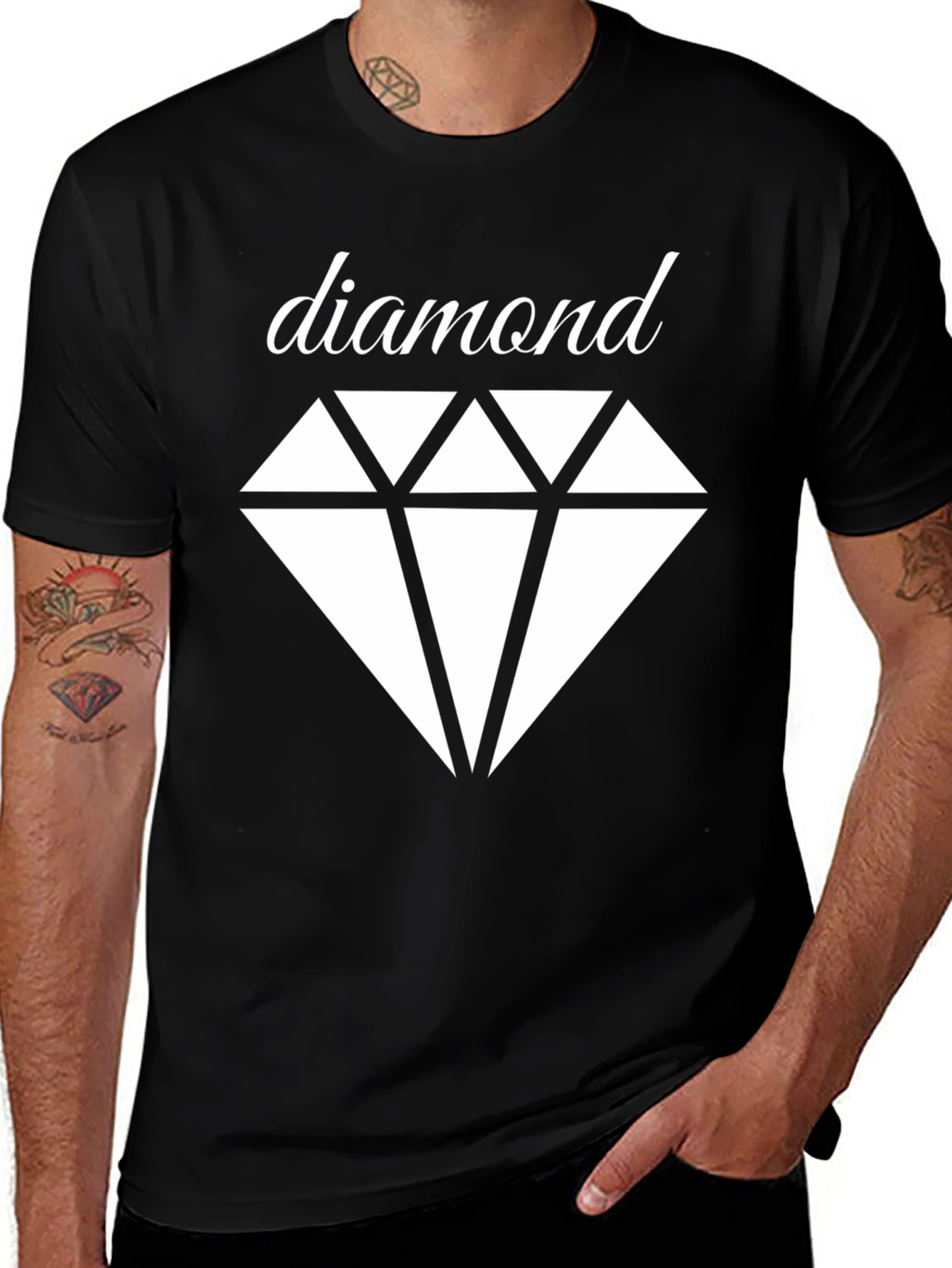 Variant 28 of Diamond Graphic Tee - Classic Black Cotton T-Shirt