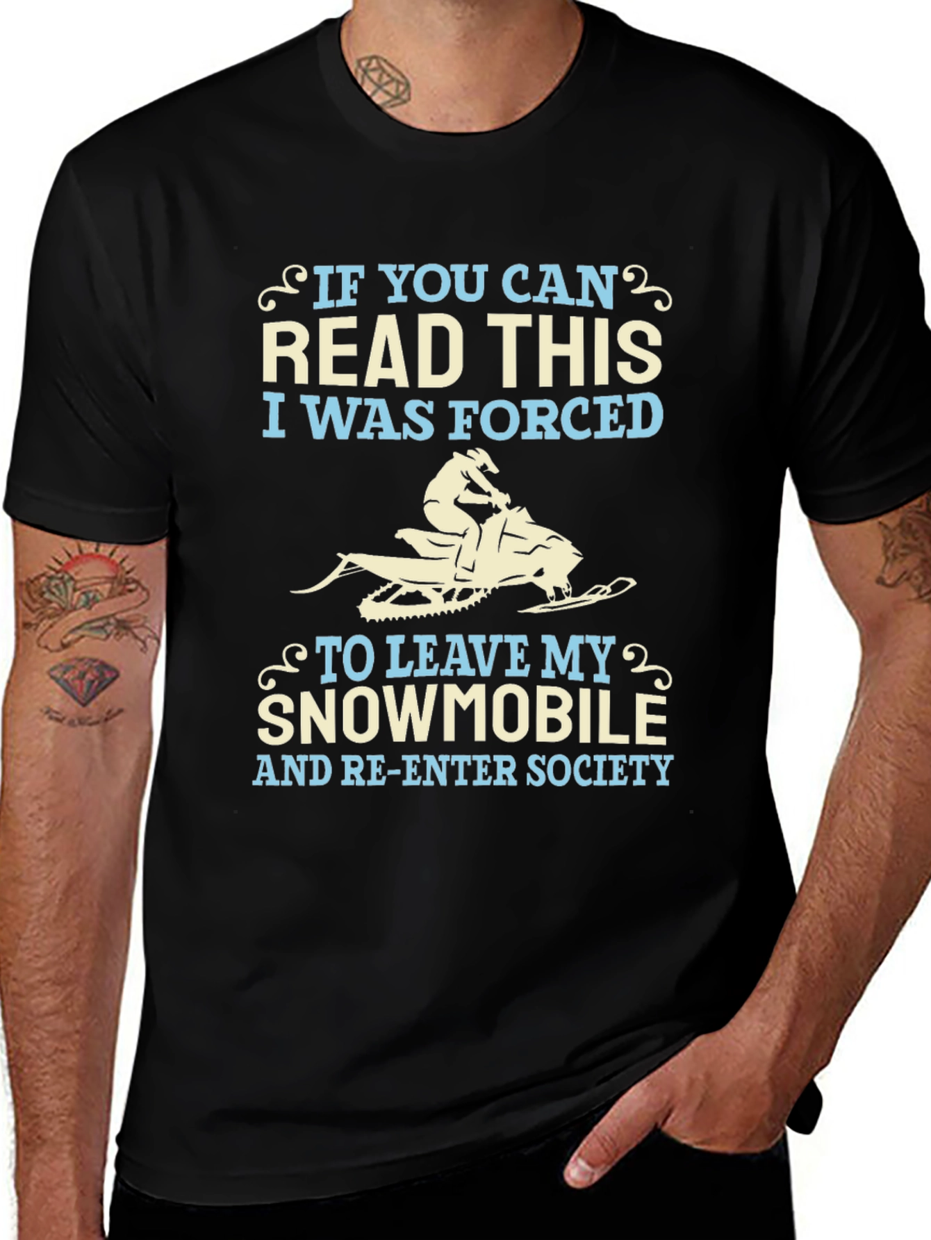 Variant 12 of Funny Snowmobile T-Shirt - Forced to Re-Enter Society