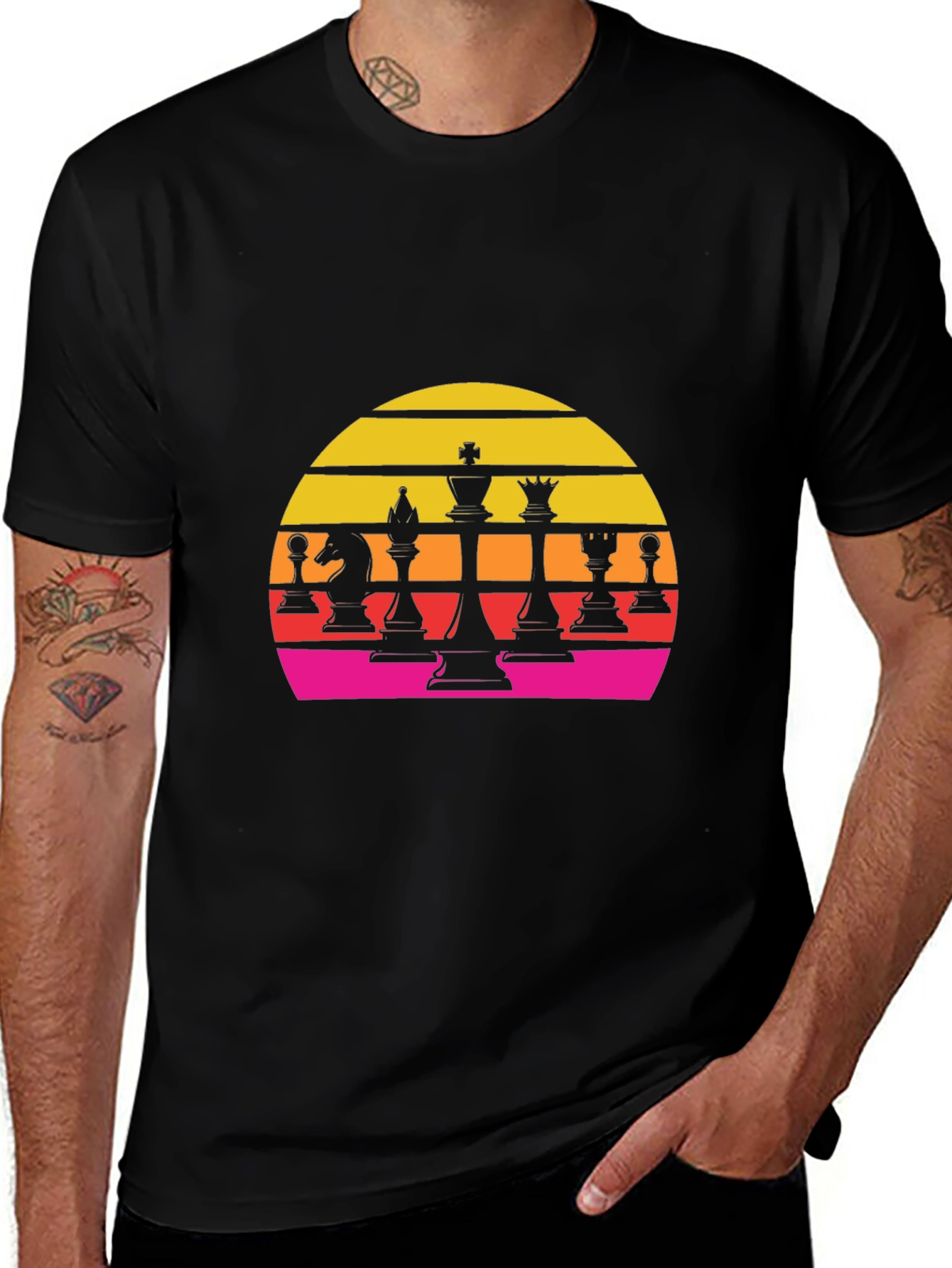 Variant 23 of Chess Sunset Graphic Tee - Retro Style