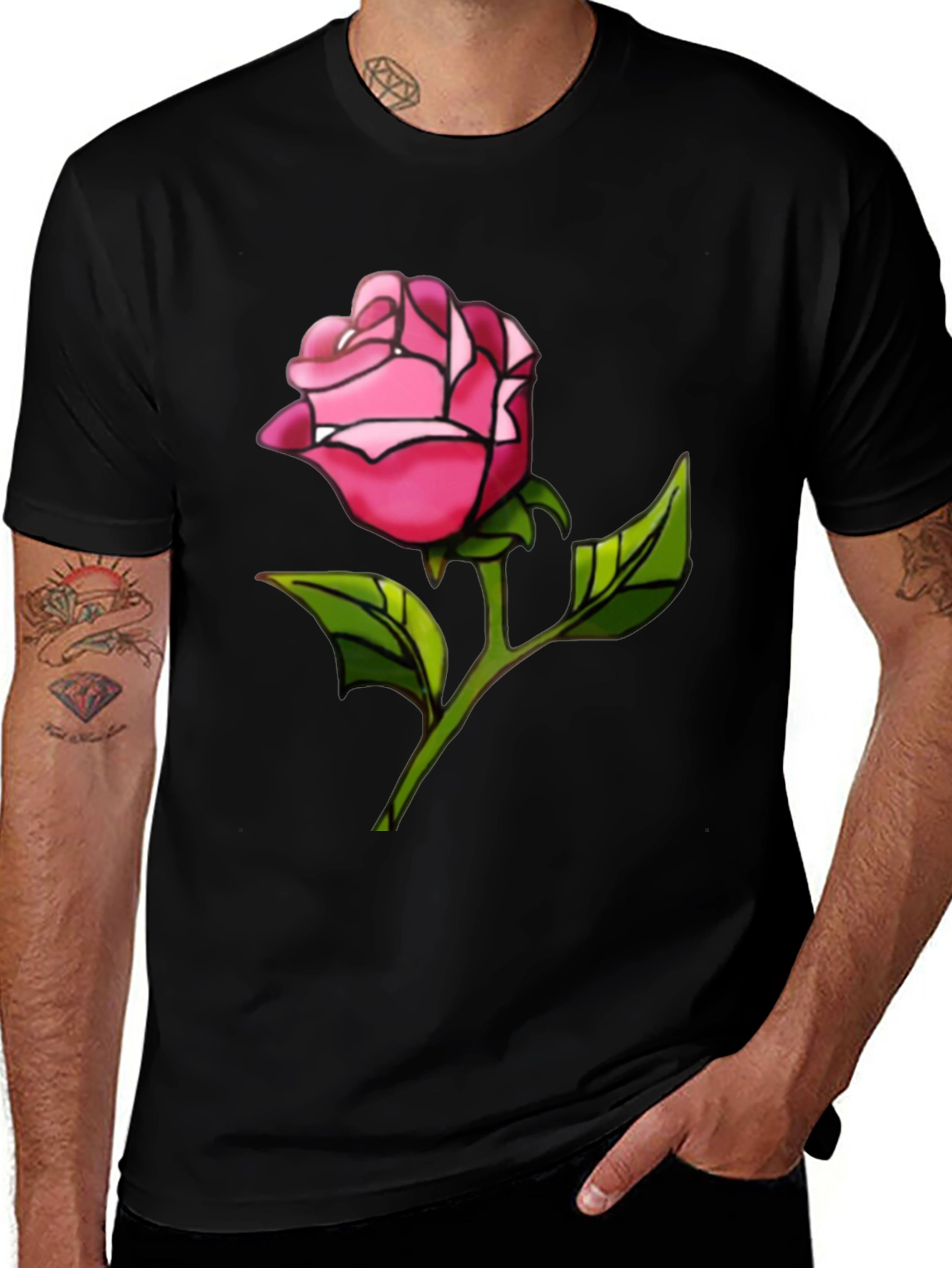 Variant 18 of Rose Graphic Tee - Black Casual T-Shirt