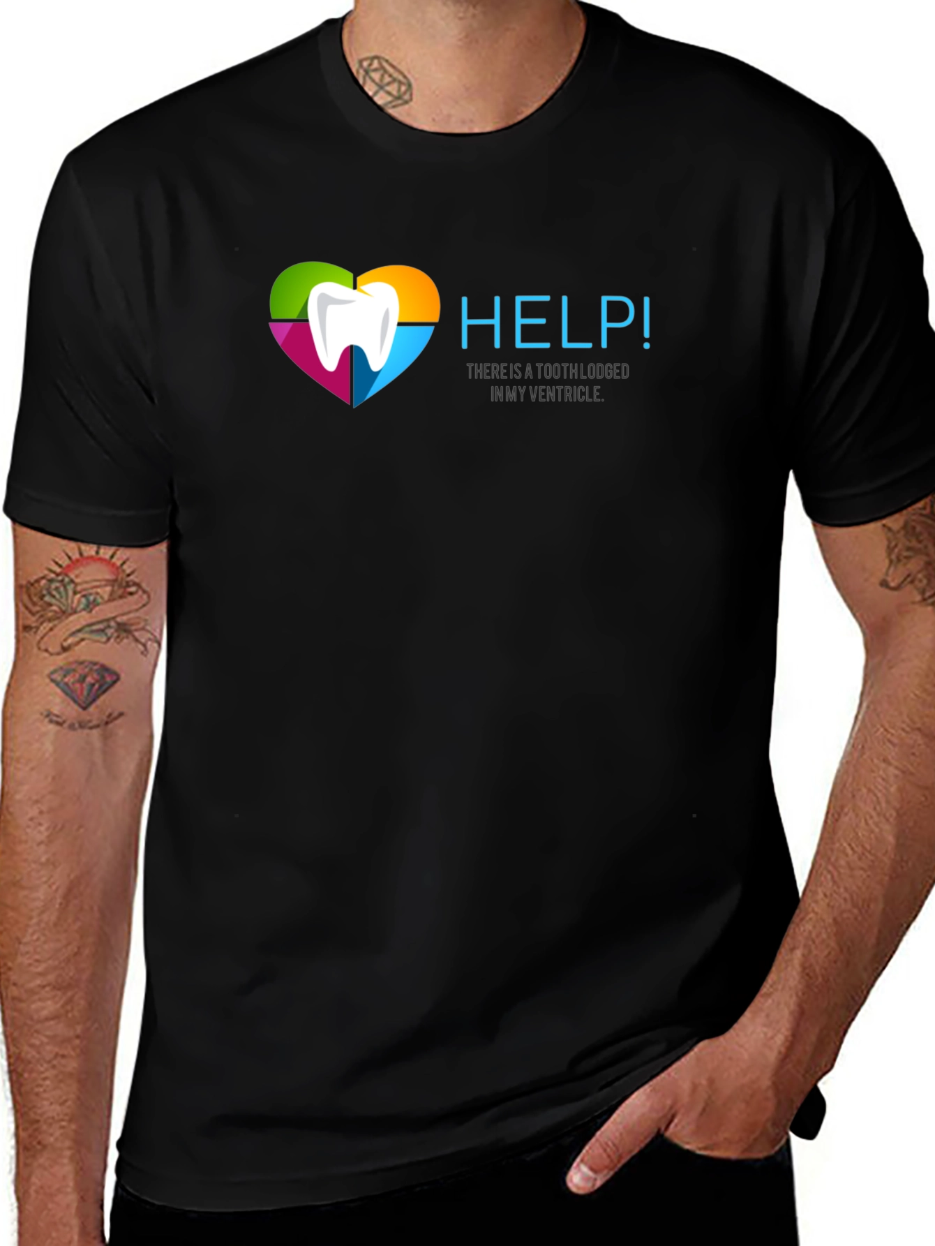 Variant 27 of Help! Funny Tooth Ventricle Black T-Shirt