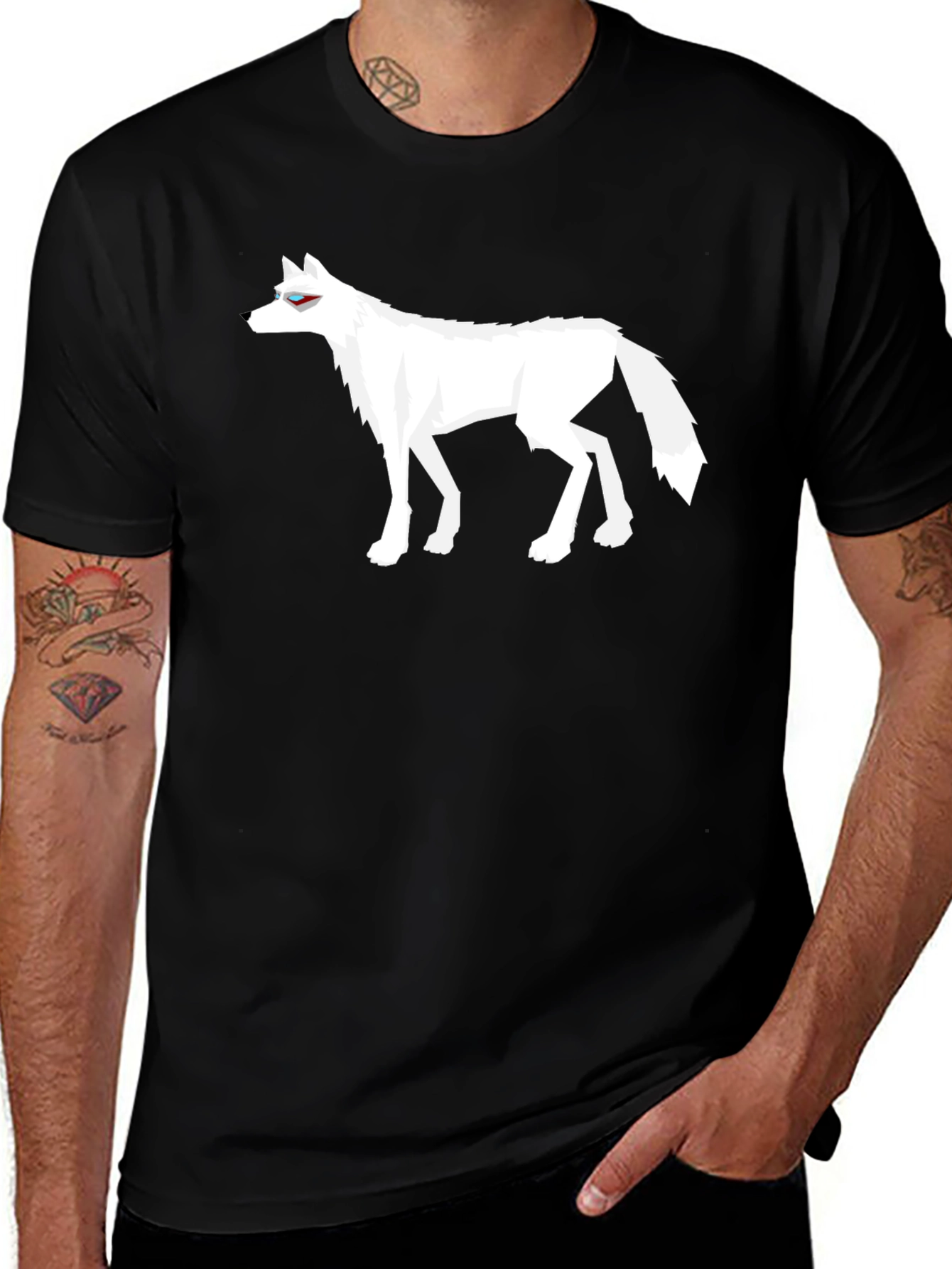 Variant 21 of Cool White Wolf Graphic Print Black T-Shirt
