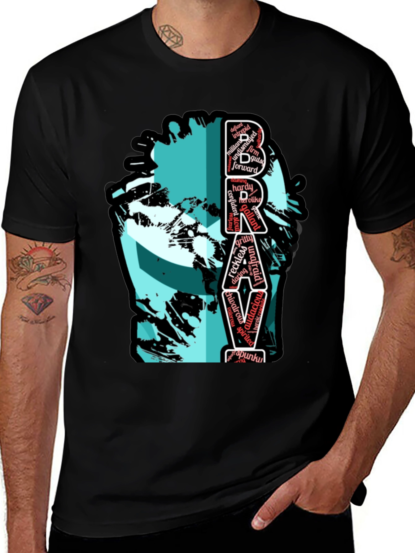Variant 22 of Bravery Word Art Graphic Tee - Black