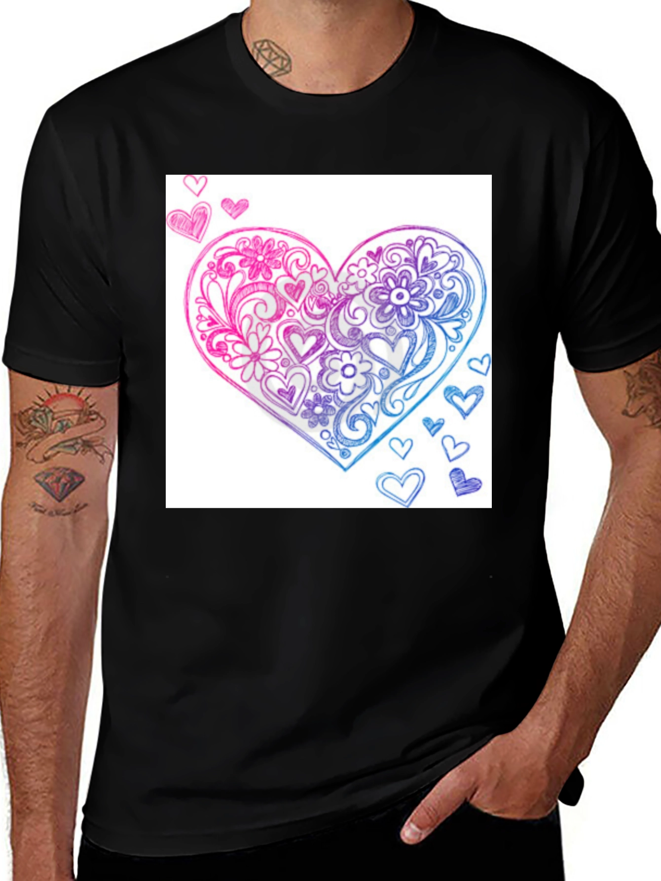 Variant 11 of Heart Doodle Graphic Tee - Black
