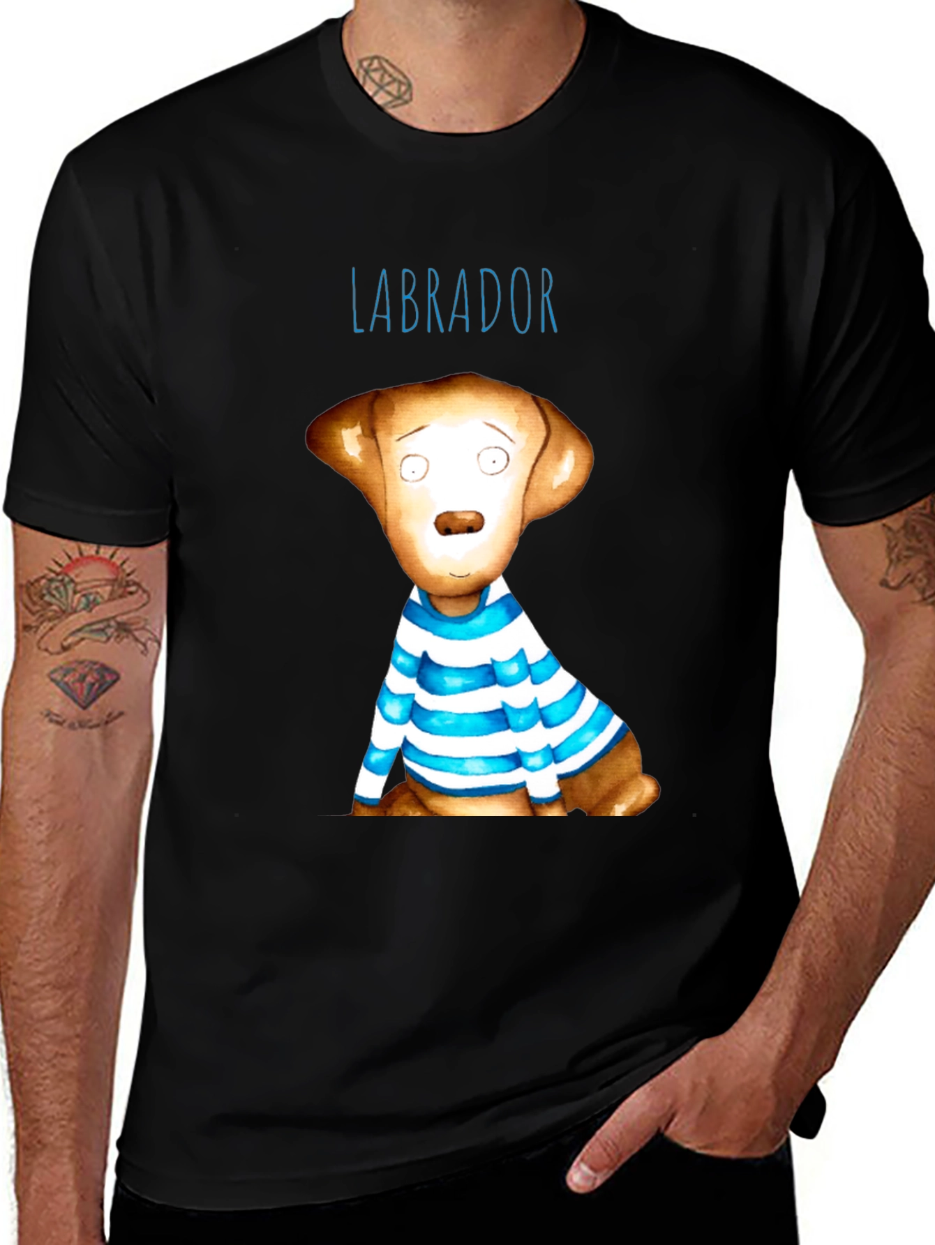 Variant 26 of Labrador Dog Graphic Tee - Striped Shirt Design
