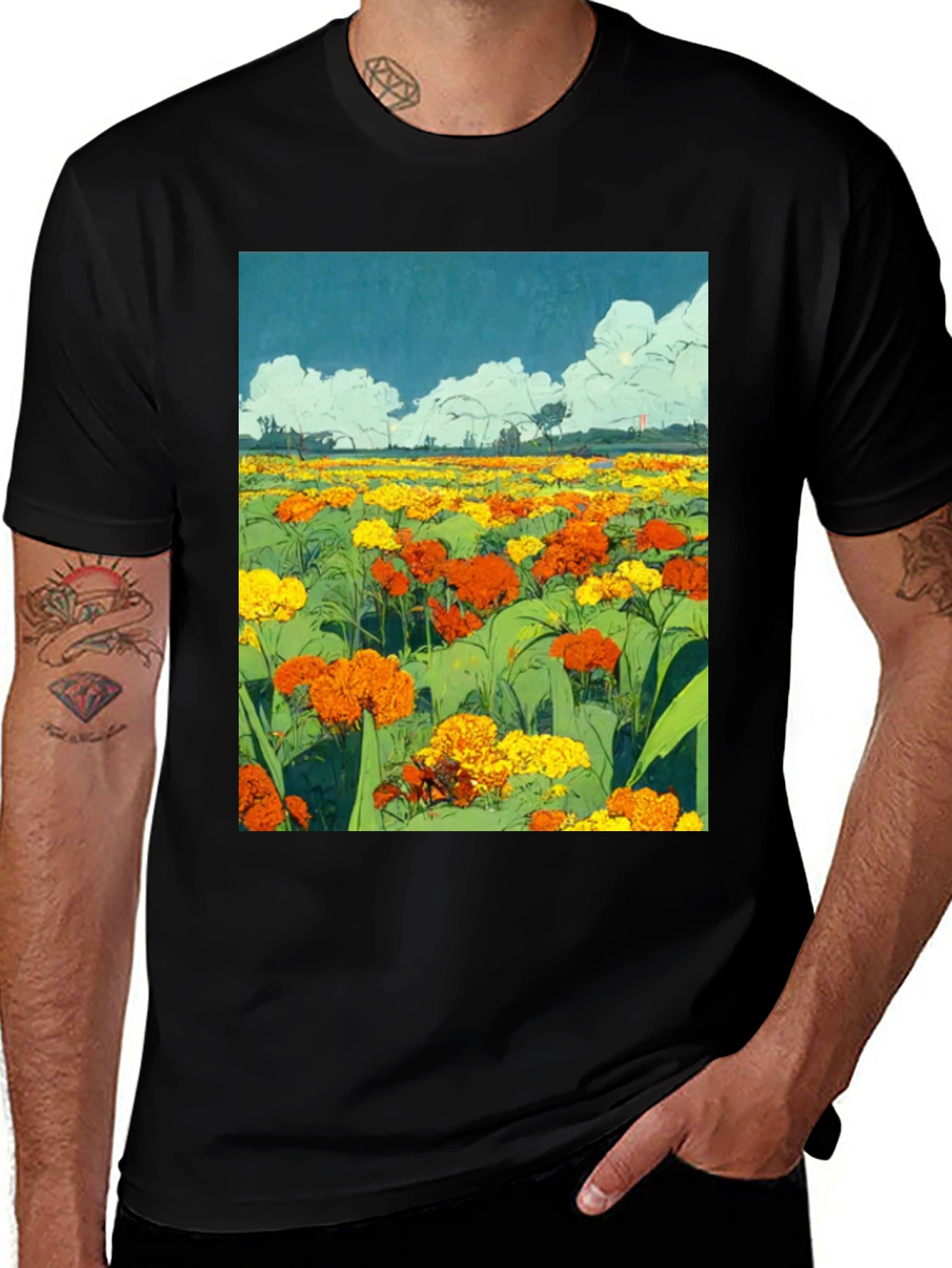 Floral Field Graphic T-Shirt - Black