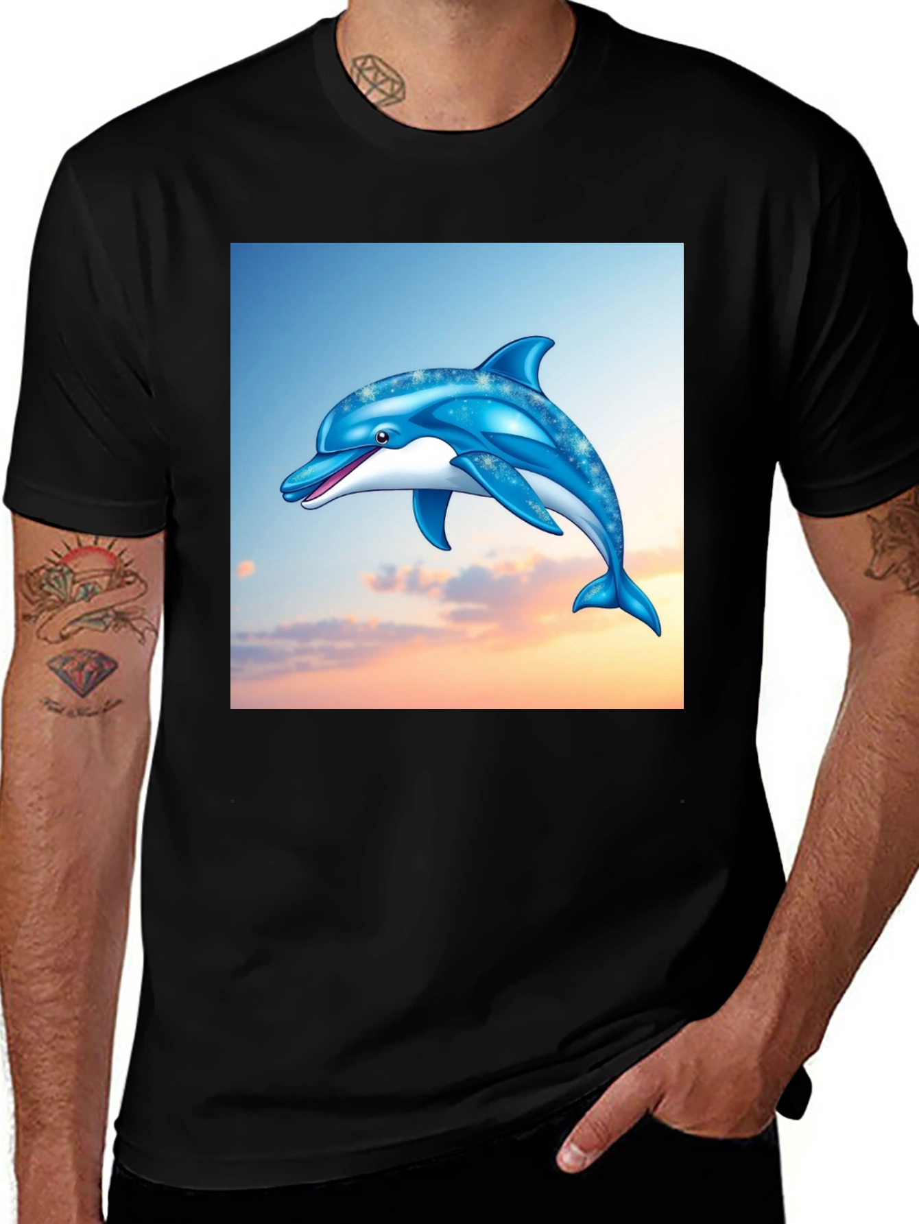 Variant 11 of Dolphin Graphic Print Black T-Shirt
