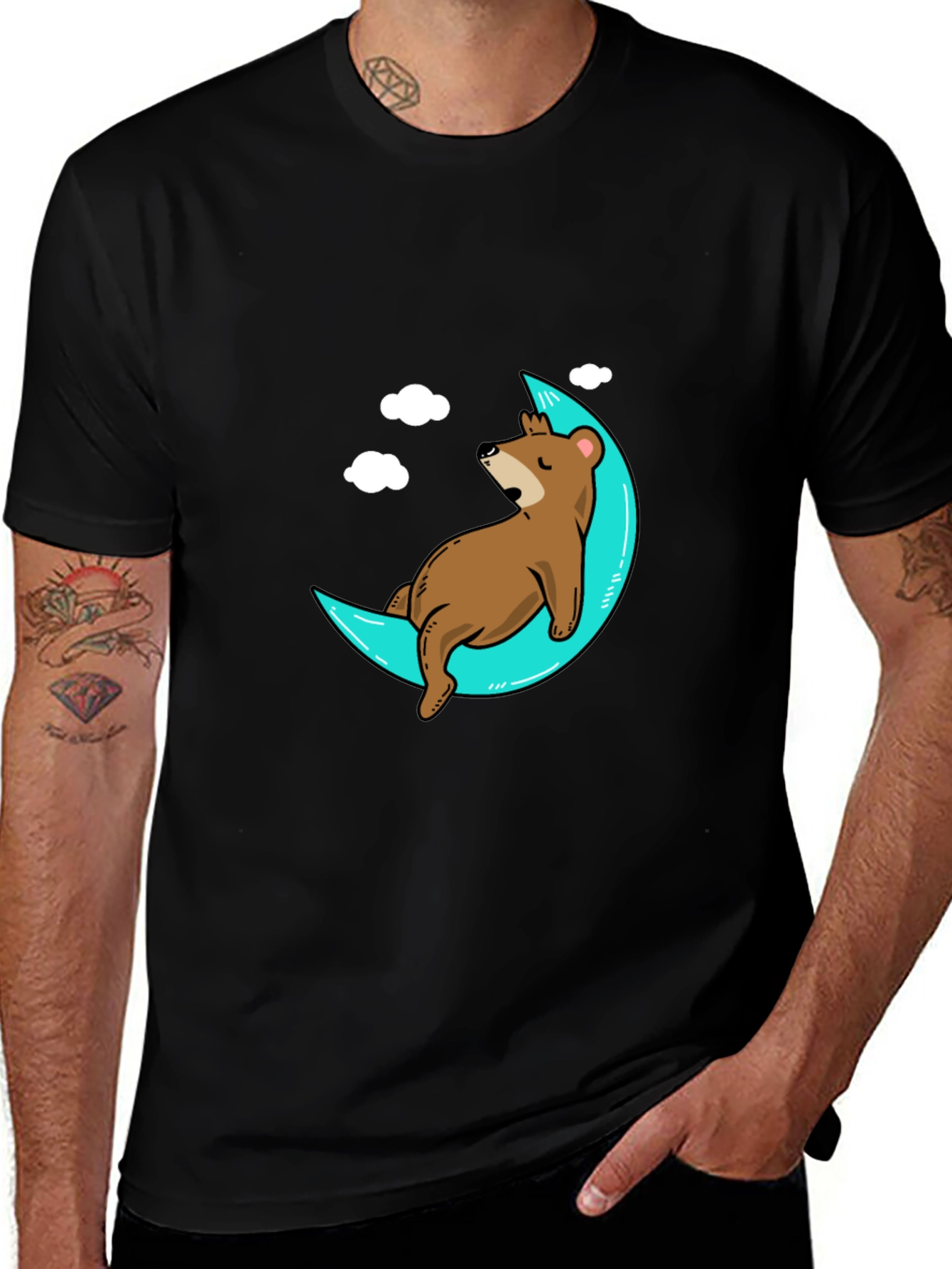 Variant 21 of Dreamy Bear on Moon Black T-Shirt