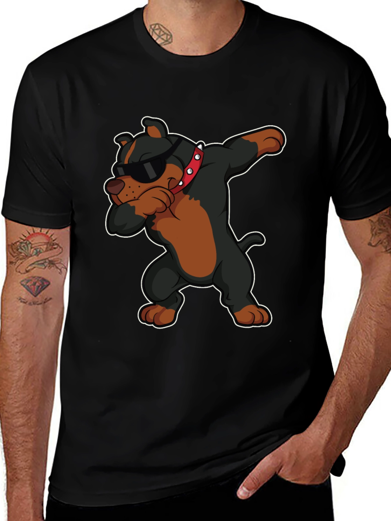 Black Dabbing Dog Graphic Tee - Cool Pup Design T-Shirt main image
