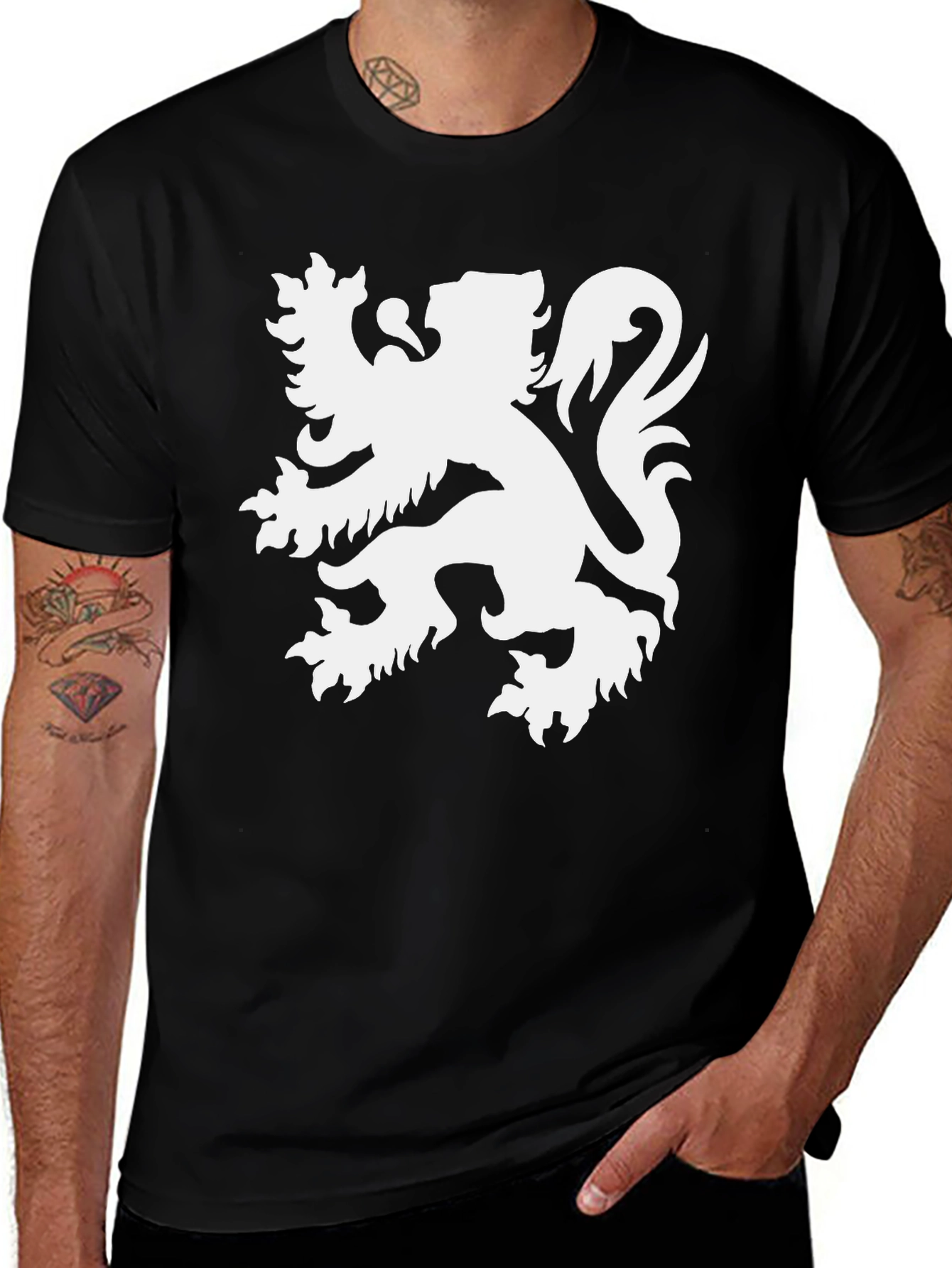 Variant 9 of Heraldic Lion Graphic Tee - Mens Black T-Shirt