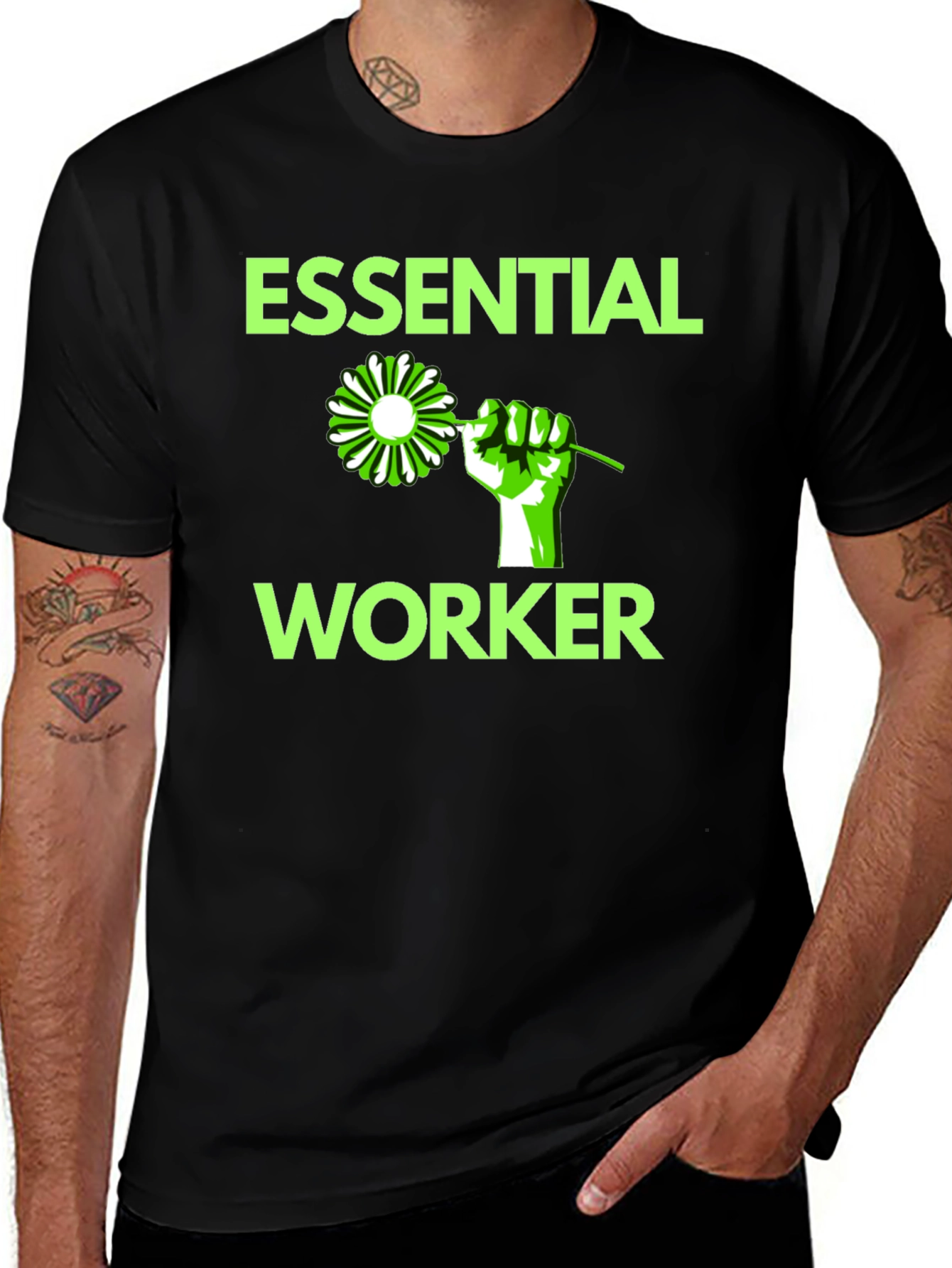 Variant 12 of Essential Worker Graphic Tee - Black Cotton Blend