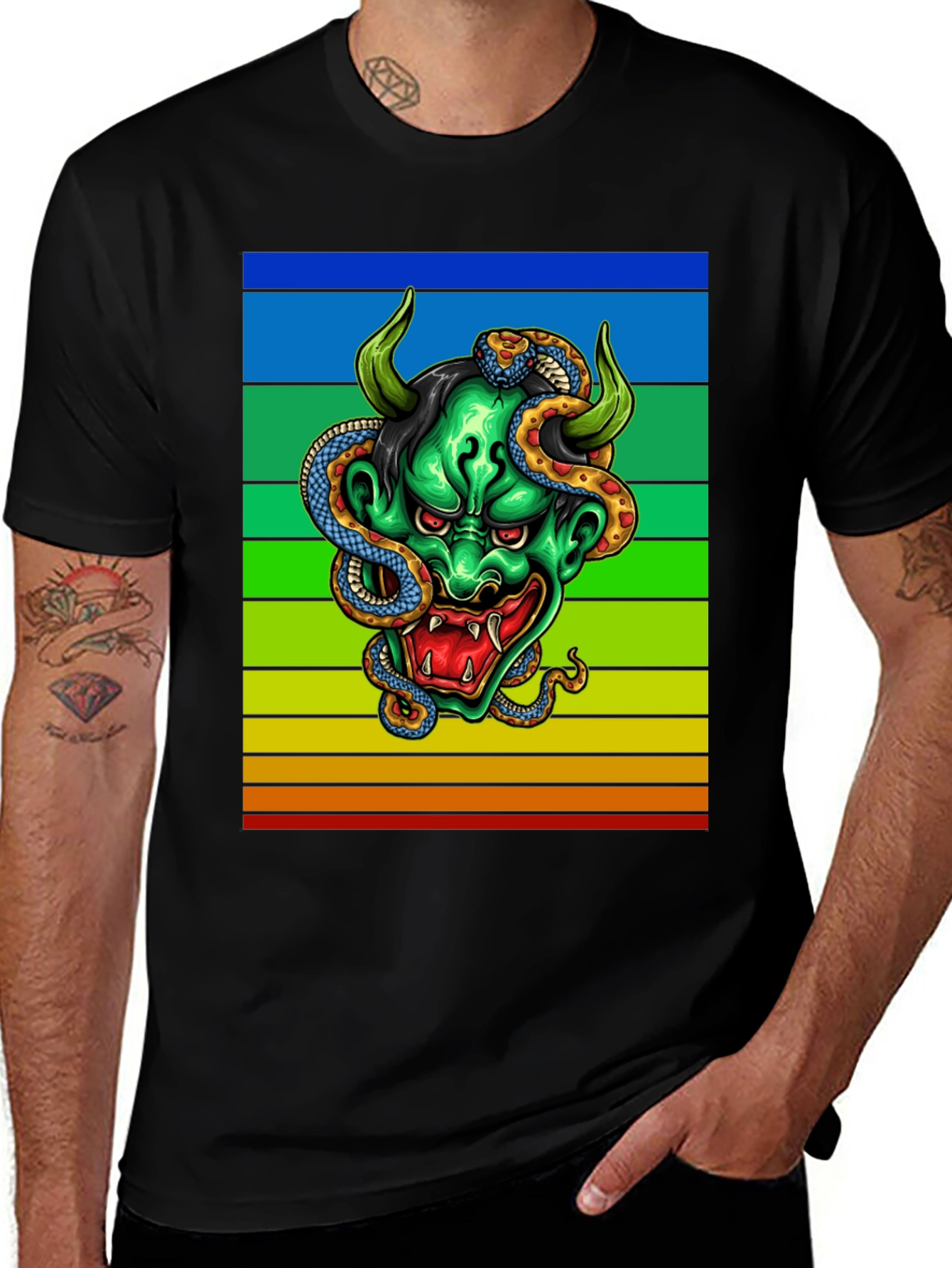 Variant 7 of Unique Graphic Tee: Demon & Snake Design
