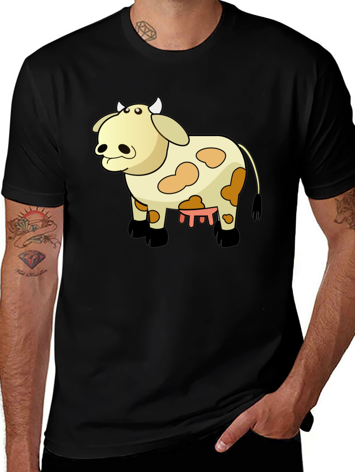 Variant 12 of Cartoon Cow T-Shirt - Black Cotton Tee