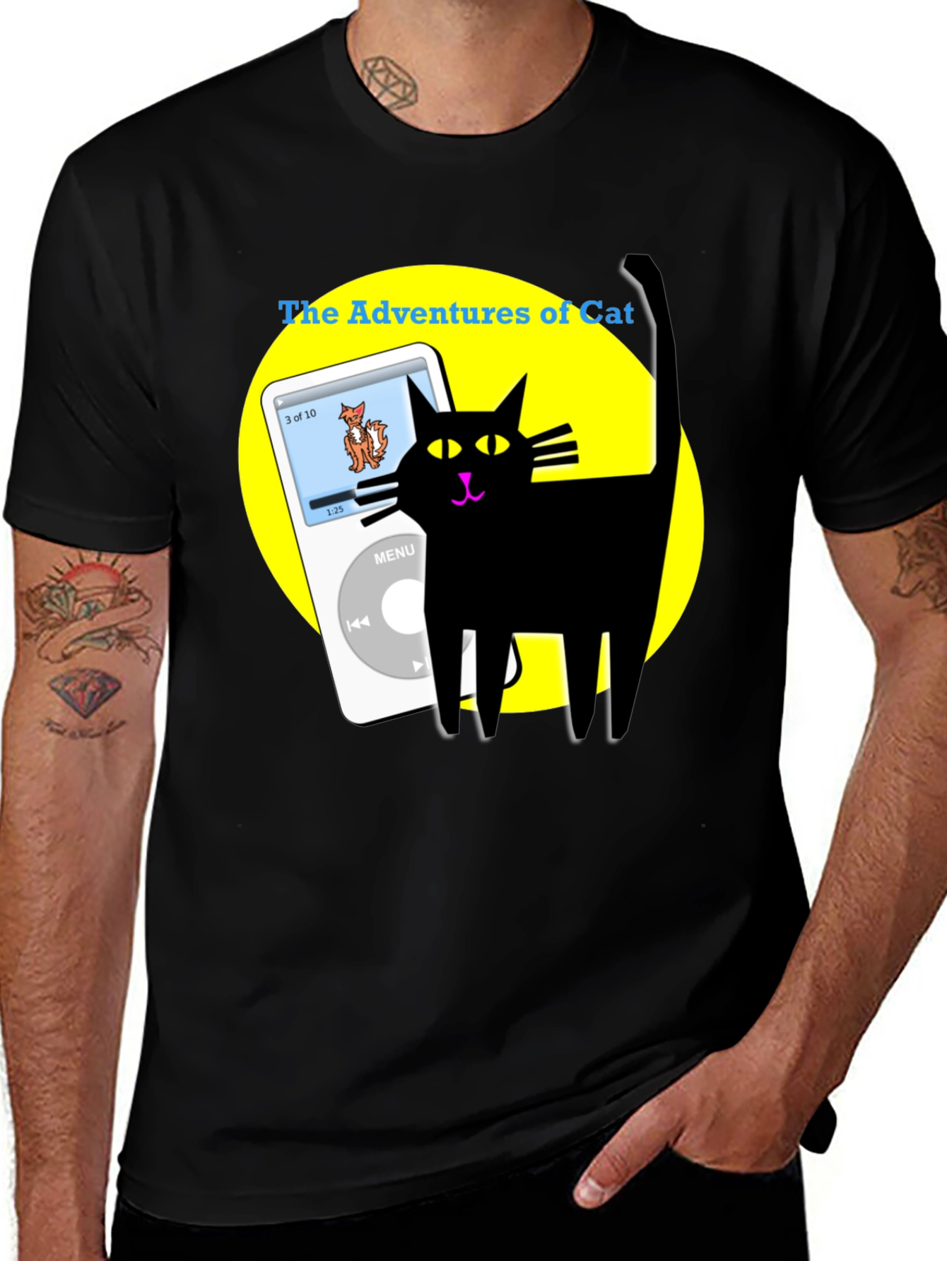 Variant 12 of Adventures of Cat T-Shirt - Black Cotton Tee