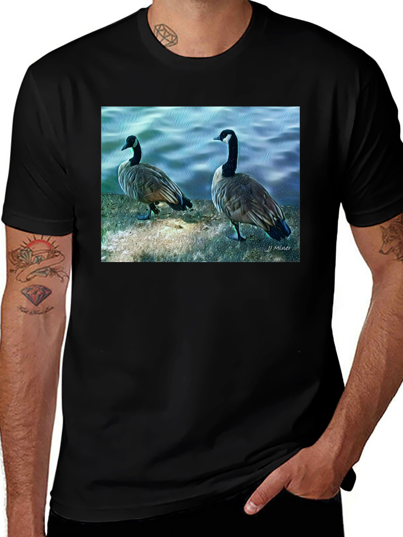 Variant 8 of Goose Art Graphic Black T-Shirt