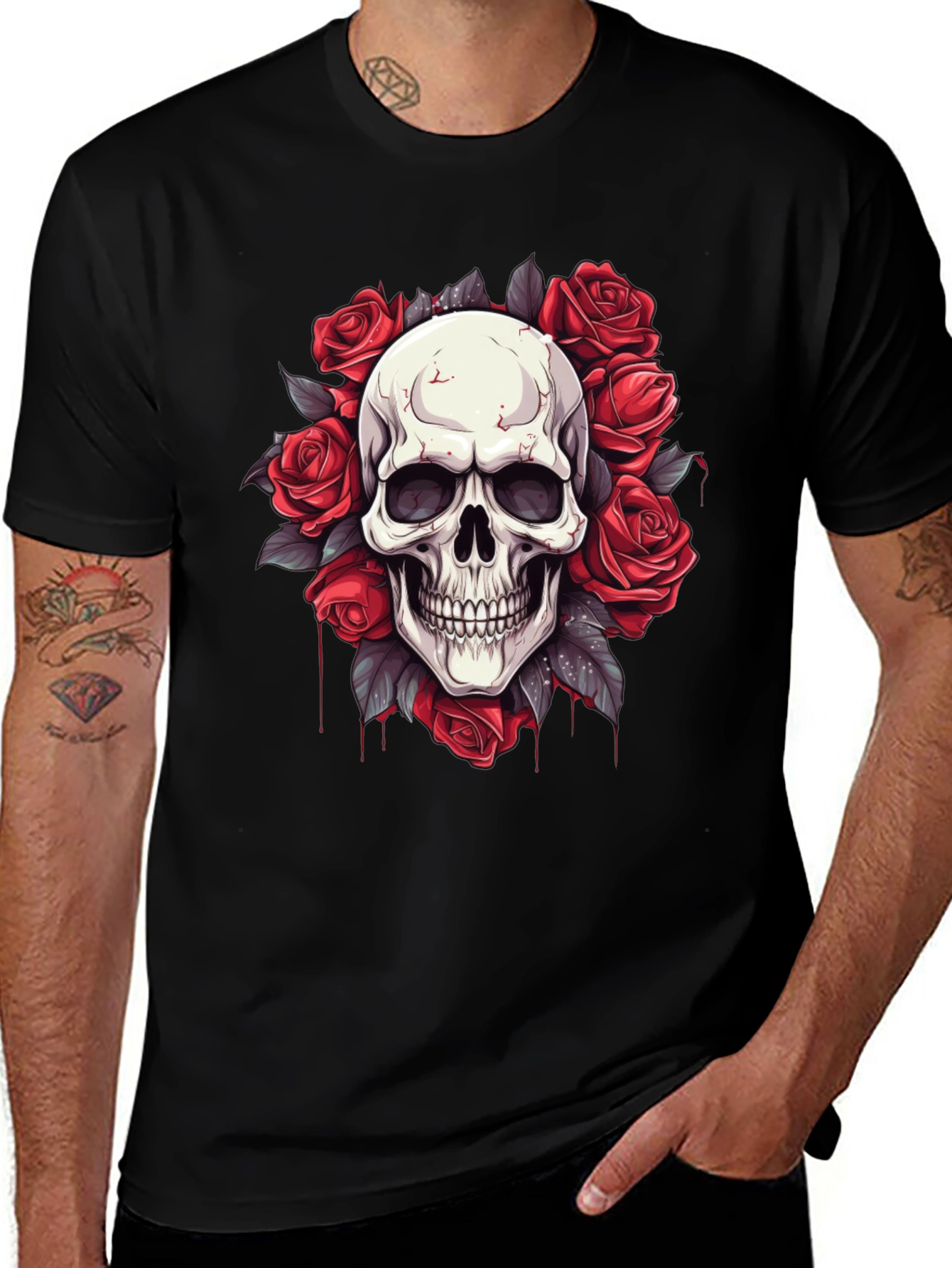 Variant 27 of Skull & Roses Graphic Tee - Men's Black T-Shirt
