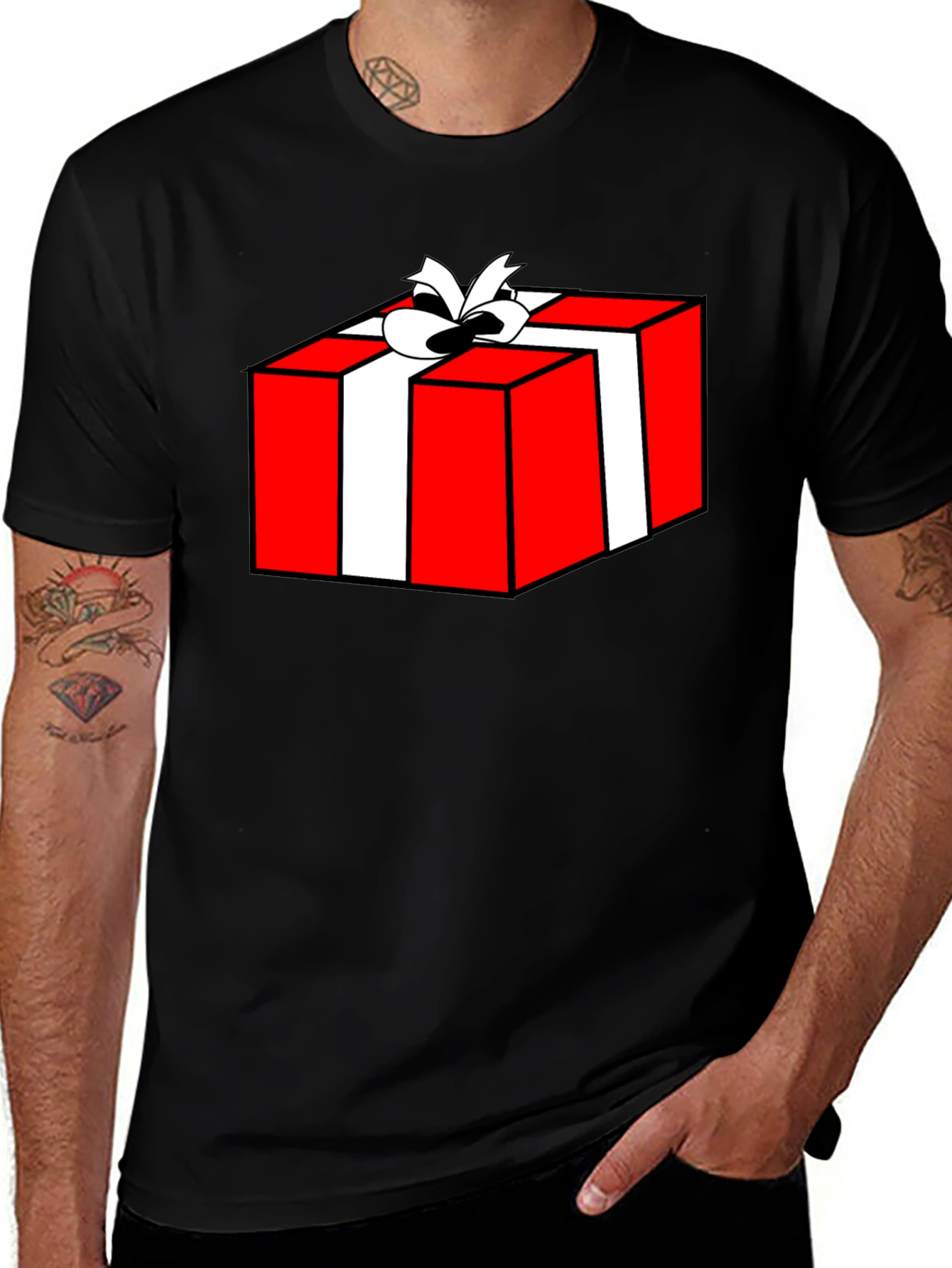 Variant 24 of Festive Gift Box Graphic Tee - Black Cotton T-Shirt