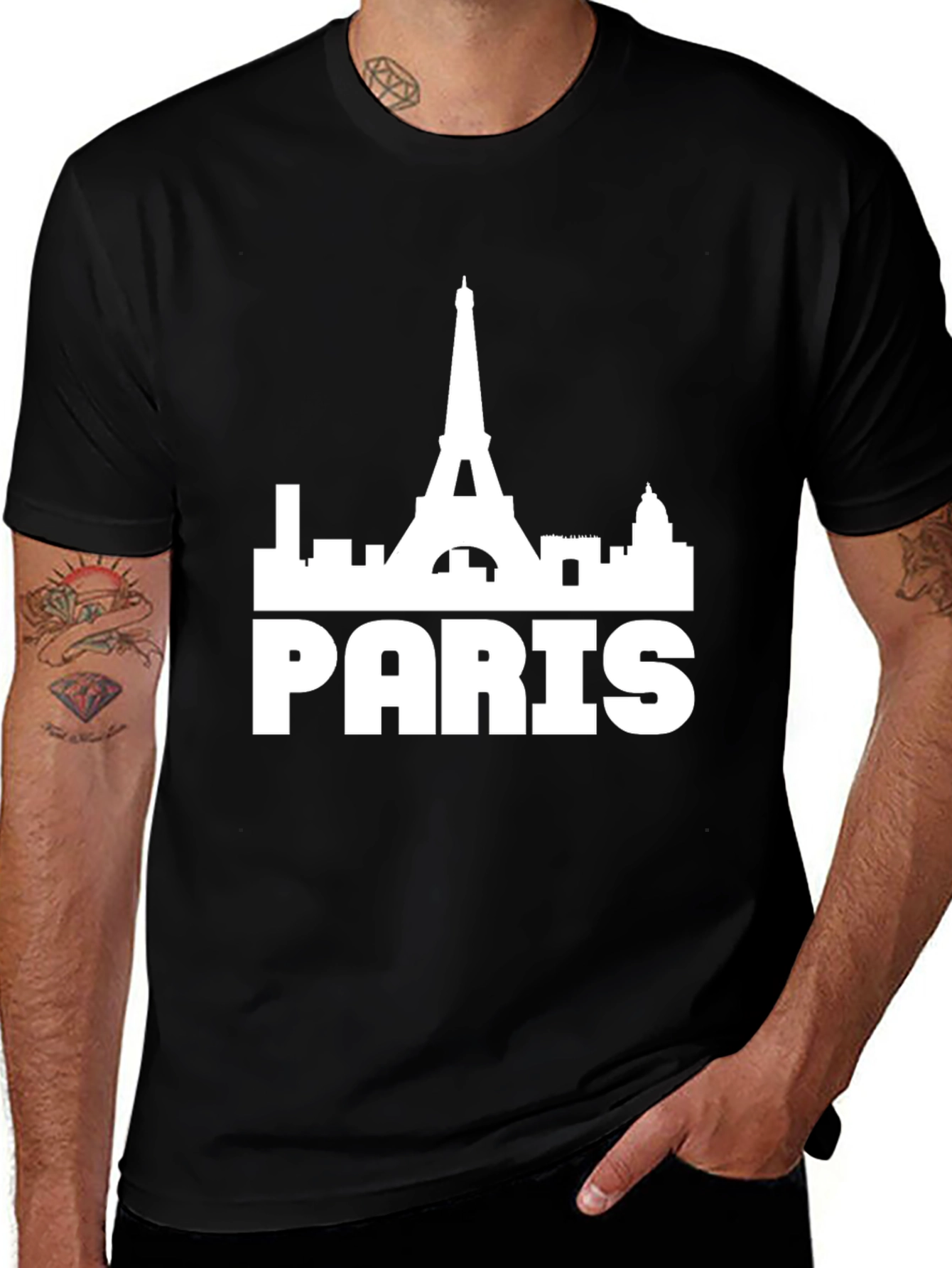 Variant 13 of Paris Skyline Graphic Tee - Men's Black T-Shirt