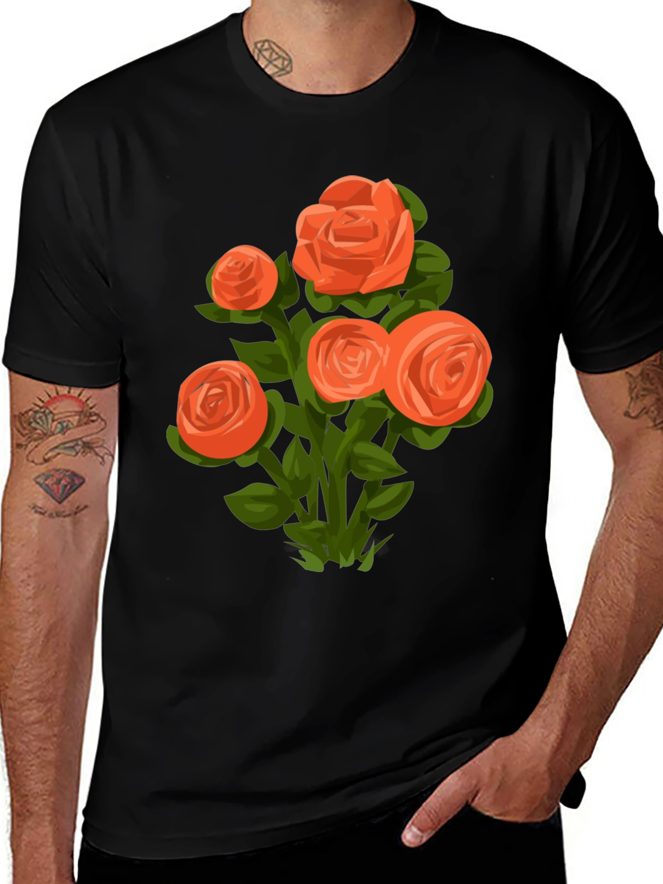 Variant 21 of Floral Graphic Tee - Orange Rose Bouquet