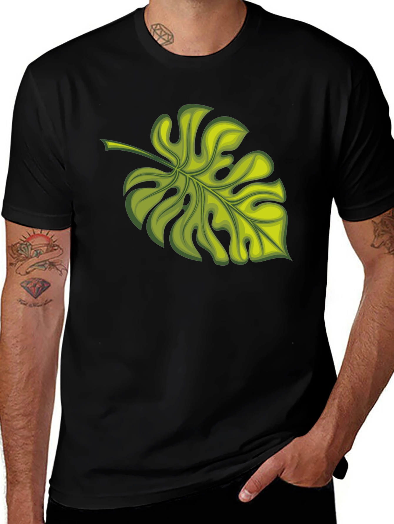 Variant 22 of Tropical Monstera Leaf Graphic T-Shirt - Black