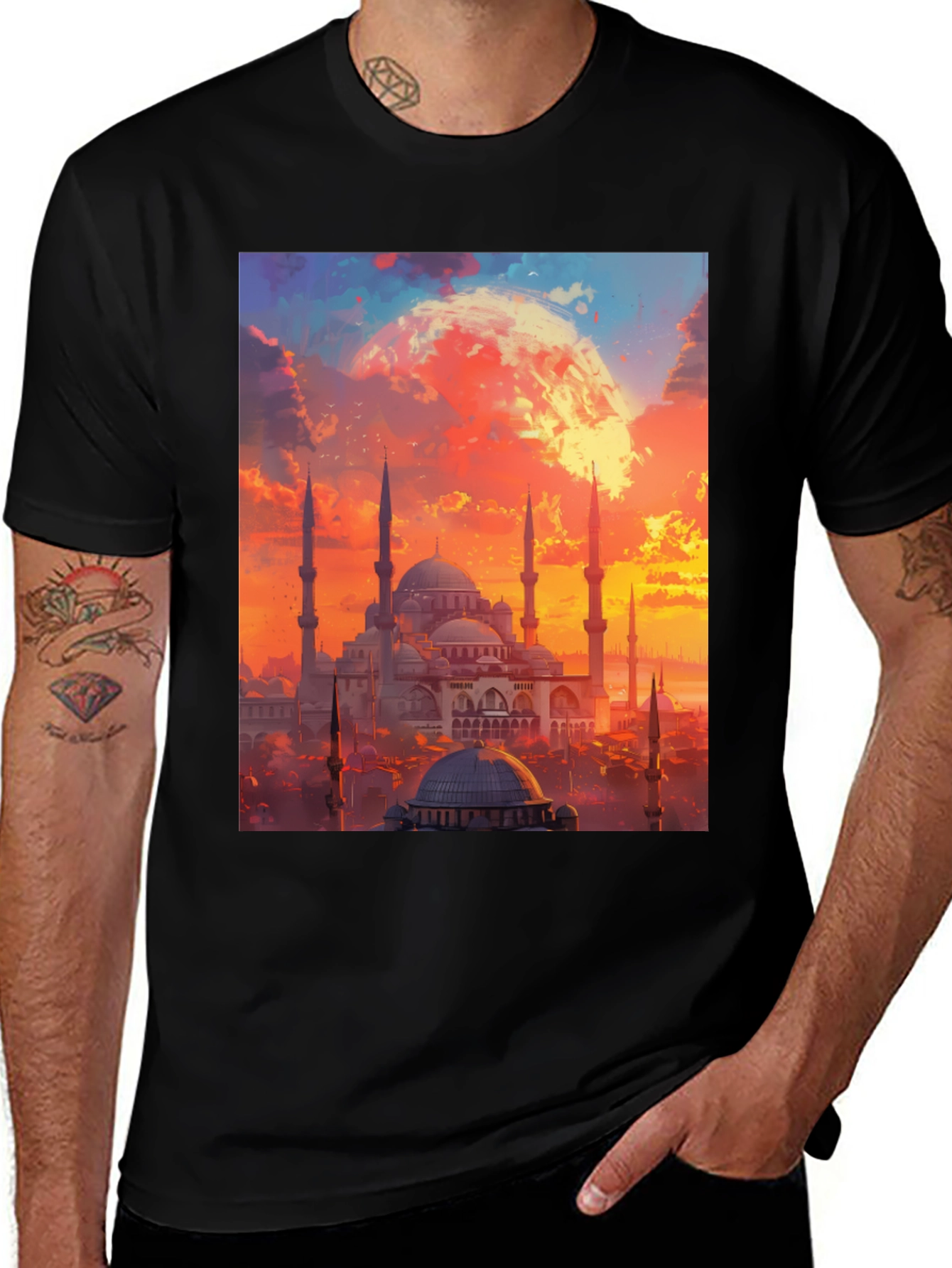 Variant 24 of Mosque Graphic Tee - Vibrant Cityscape Design