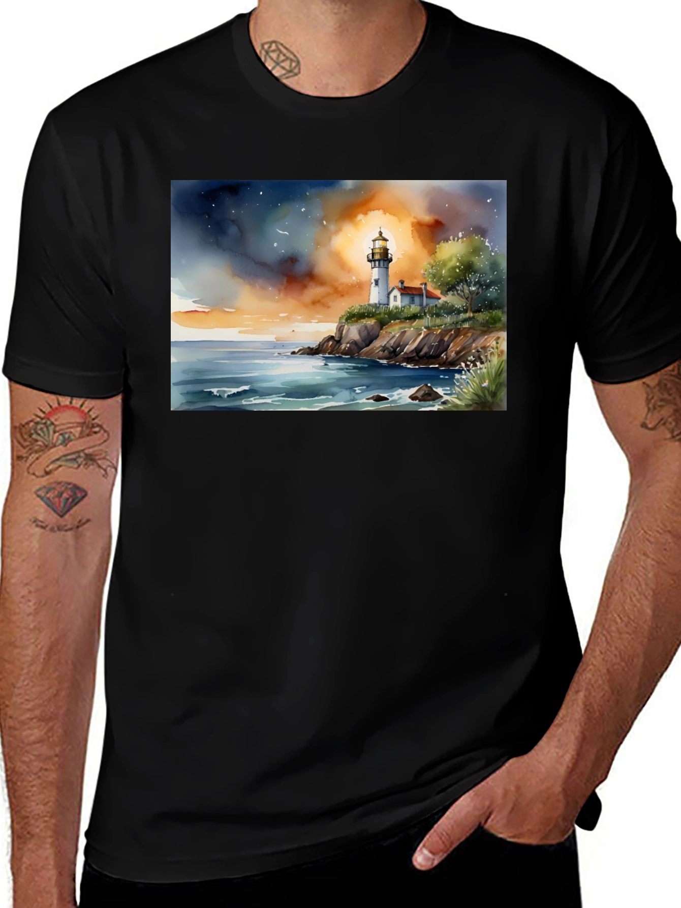 Variant 5 of Lighthouse Watercolor Graphic Tee